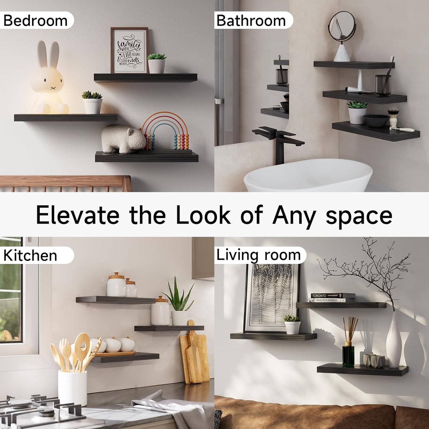 BAYKA Floating Shelves for Wall, Wall Mounted Rustic Wood Shelves for 
