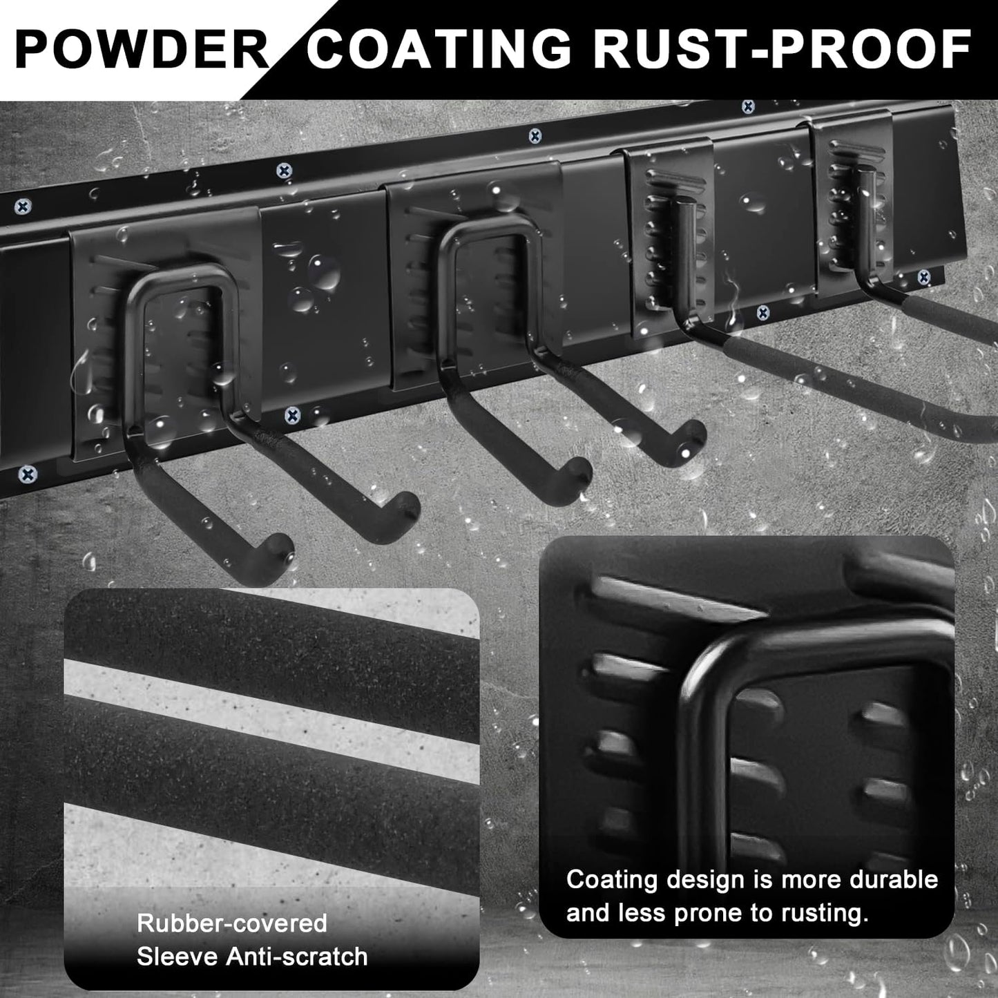 Garage Tool Organizer Wall Mount 48 inches Sturdy Storage Rack with Adjustable Hooks, Anti-Rust - Easy Installation, 12 Packs Capacity Garden Tool Organizer
