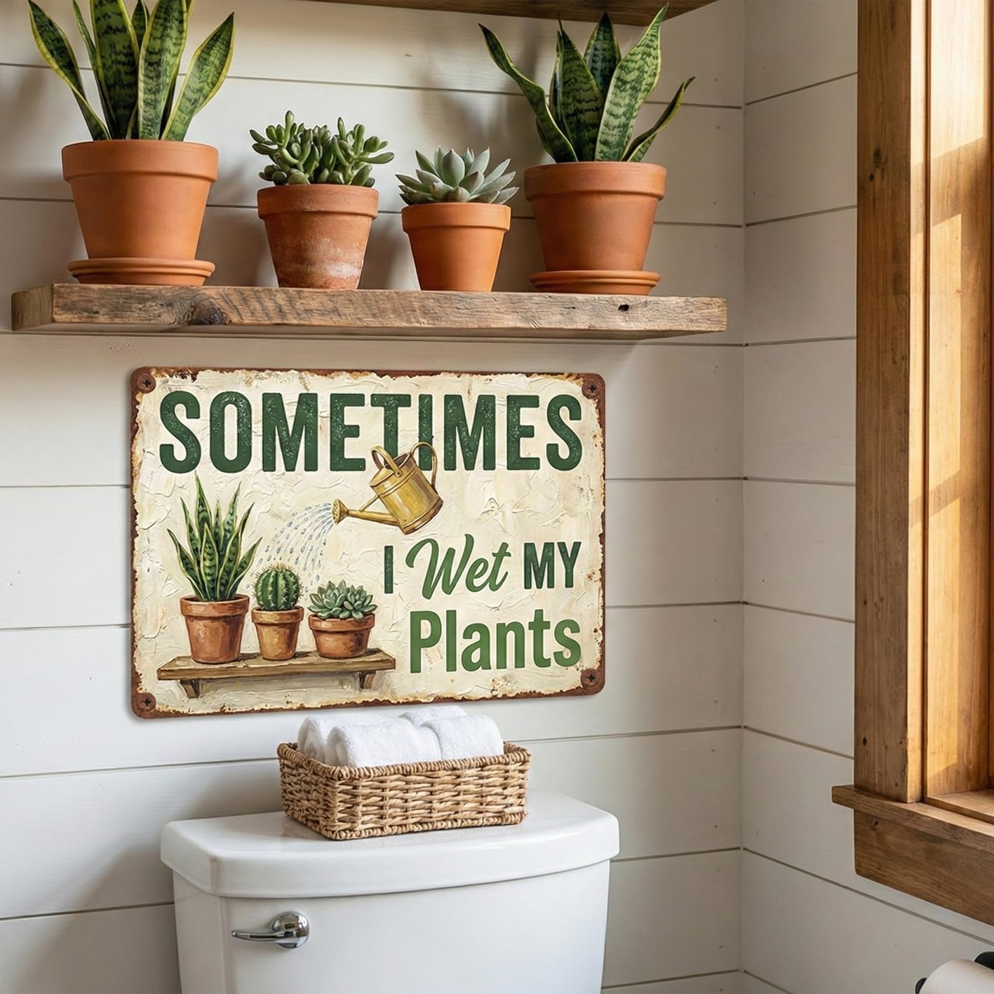 Funny Plant Tin Sign - "Sometimes My Plants", ucculent & Cactus Metal Art, Metal Sign - 8x12 Aluminum Wall Decor for Shed, Bathroom, Garden, Sunroom, Housewarming Gift