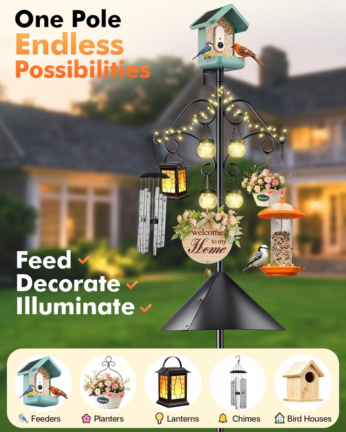 92 Inch Squirrel Proof Bird Feeder Pole with Baffle, Heavy Duty Bird H