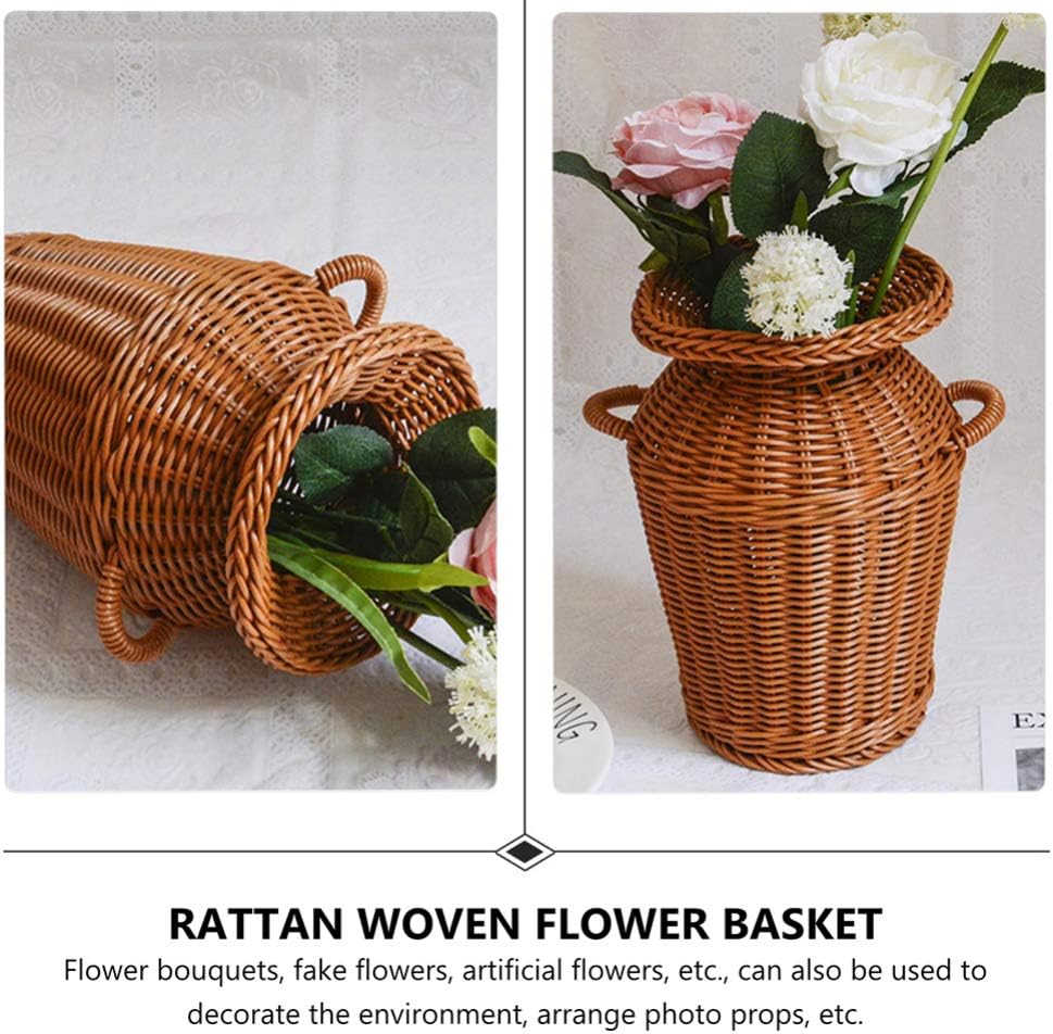 Cabilock Light Brown Plastic Modern Vase, Handmade Rattan Cover, Farmhouse Decor, Multipurpose Floral Holder, Tabletop Decorative Pot, Gift Set for Women