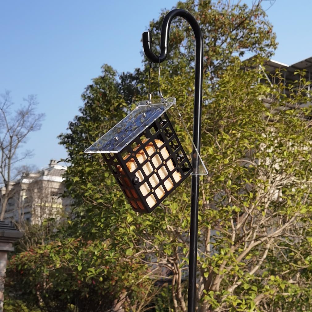 Suet Cage Bird Feeder for Outdoors - Hanging Outside or on Window - Easy DIY Assembly with Clear Roof Rain Proof - Basket for Woodpecker, Chickadee, Nuthatch