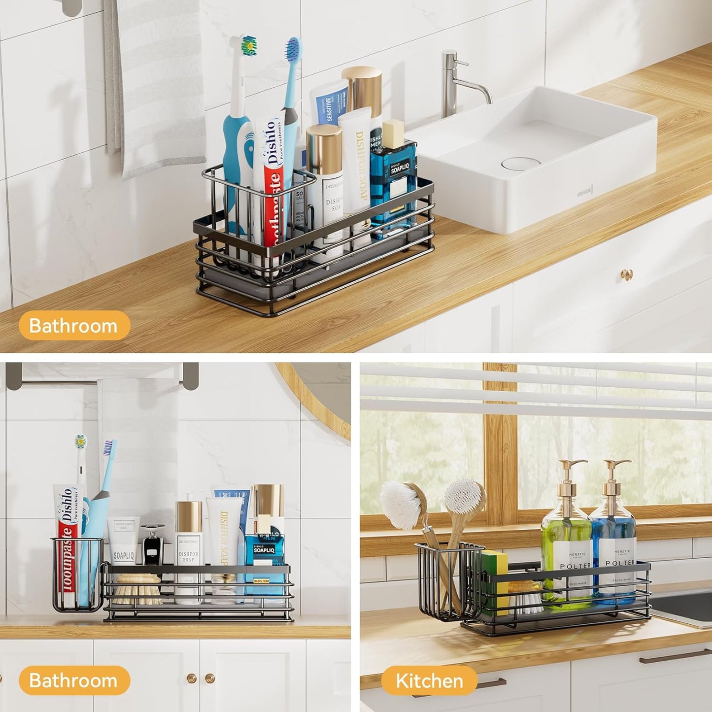 Yofidra Sponge Holder for Kitchen Organizer: Sink Caddy with Instant Drying Stone, Metal Stainless Steel, 9.5" X 3.5" X 5.2" Home Decor Storage and Organization Accessories