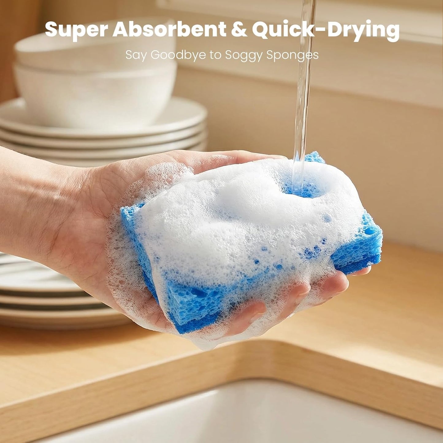 Kitchen Sponges, 12 Count, Non-Scratch Scrub Sponge, Dual Sided Cleaning Sponges for Dishes, Kitchen, Bathroom