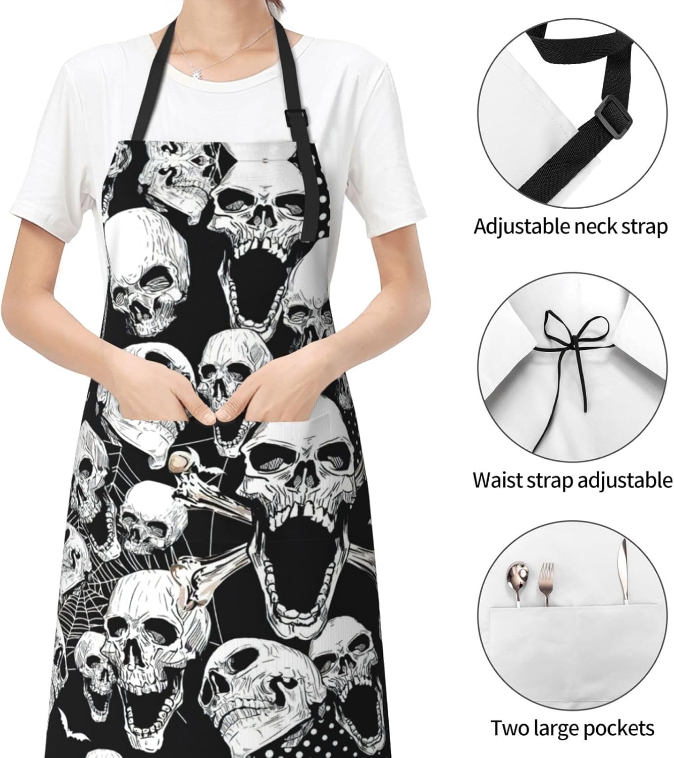 skull background print Waterproof apron with pocket adjustable cooking apron for adult kitchen bibs to bake