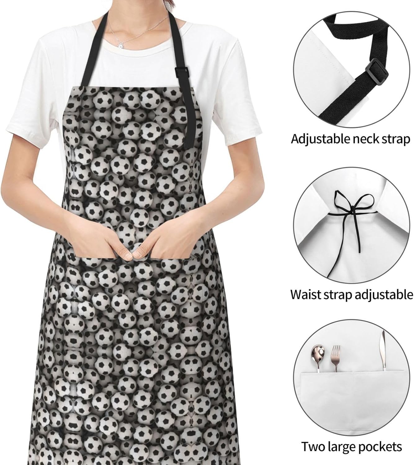 Soccer Sea print Waterproof apron with pocket adjustable cooking apron for adult kitchen bibs to bake