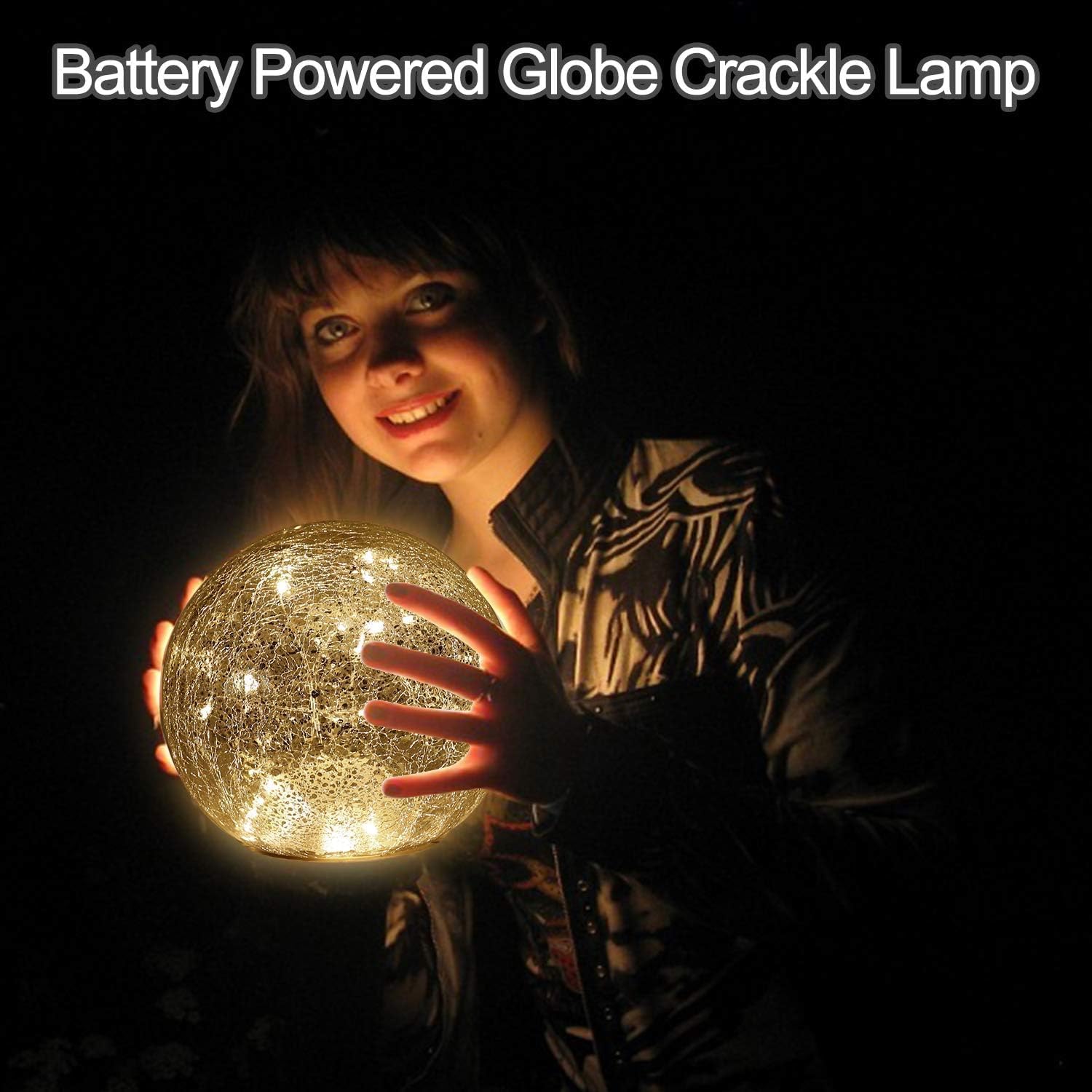 Mercury Crackle LED Glass Globe Ball Lamp with Timer, Battery Operated