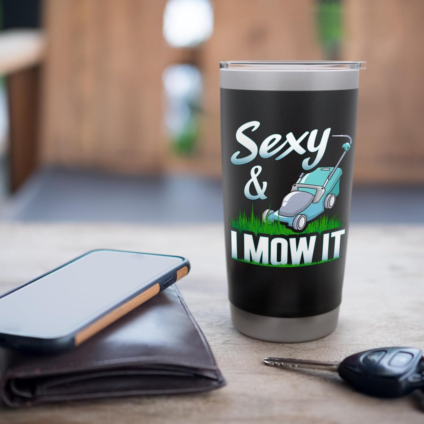 Sexy And I Mow It Lawn Mowing Landscaping Gardener Dad Stainless Steel Insulated Tumbler