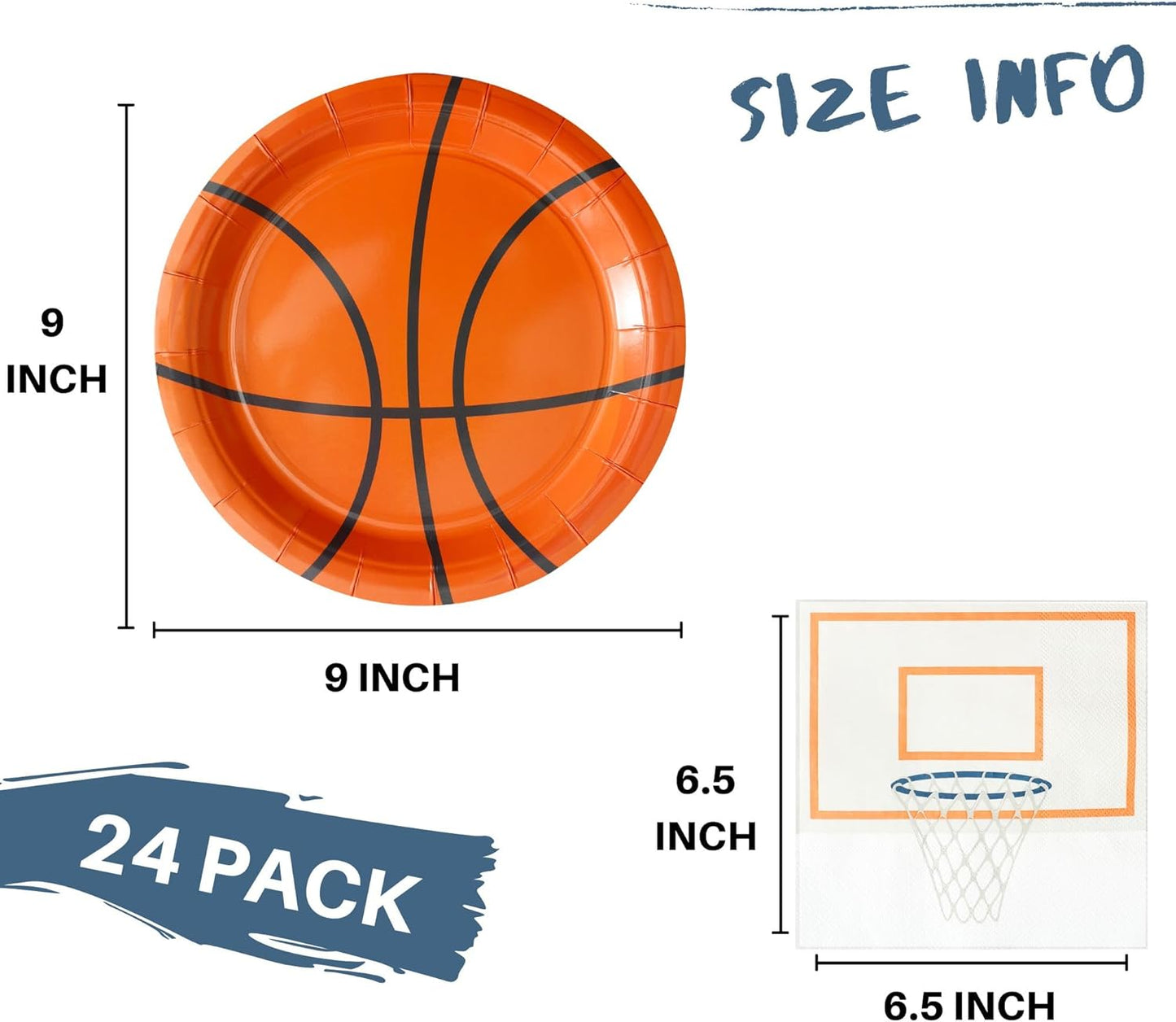 Winoo Design 48PCS Basketball Plates and Napkins Party Supplies - 24 PK - 9 Inch Basketball Paper Plates 6.5 Inch Paper Napkins Basketball Birthday Party Decorations Decor