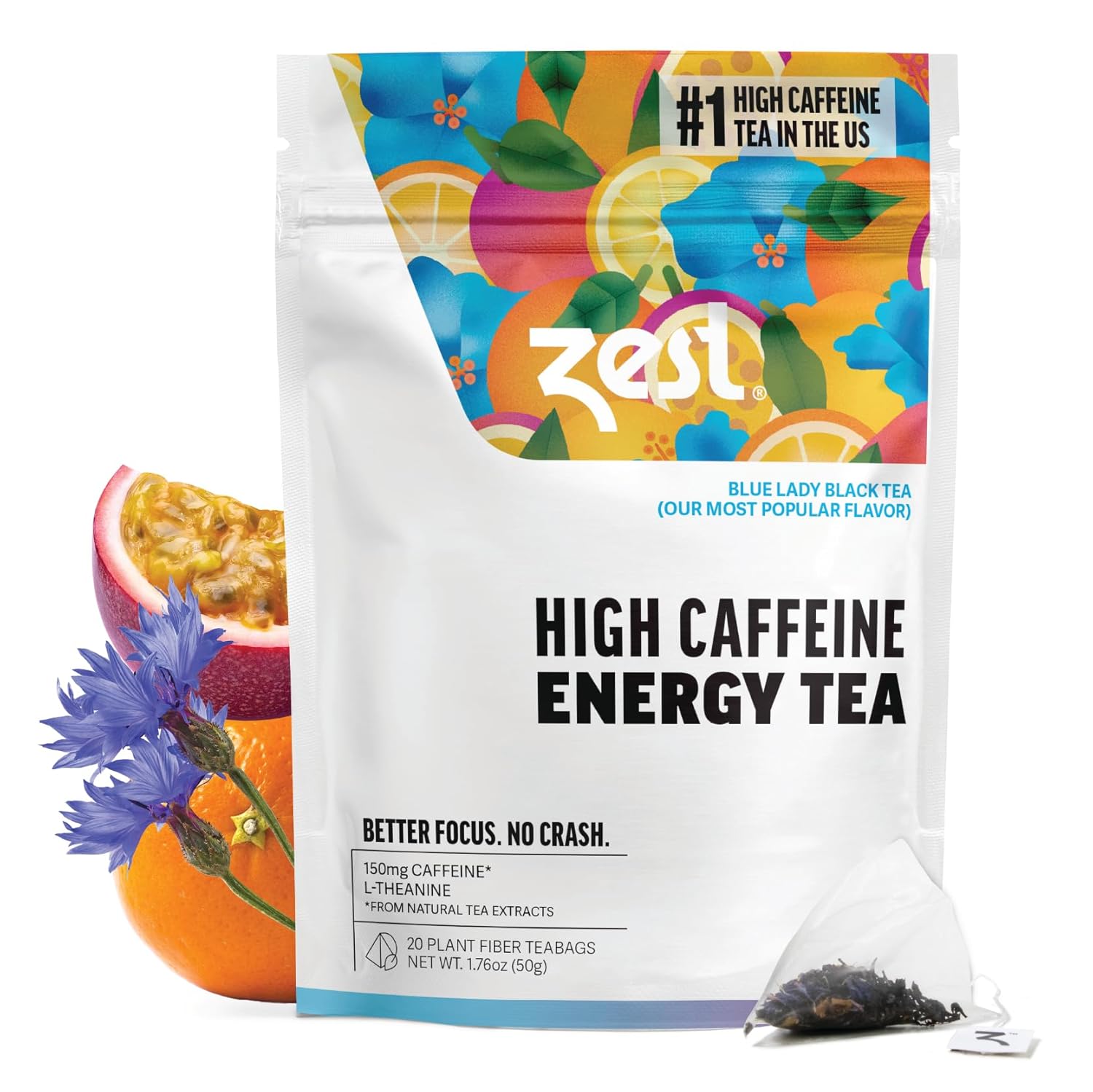Zest Energy Tea Bags – Blue Lady Passion Fruit Black Tea – High Caffei