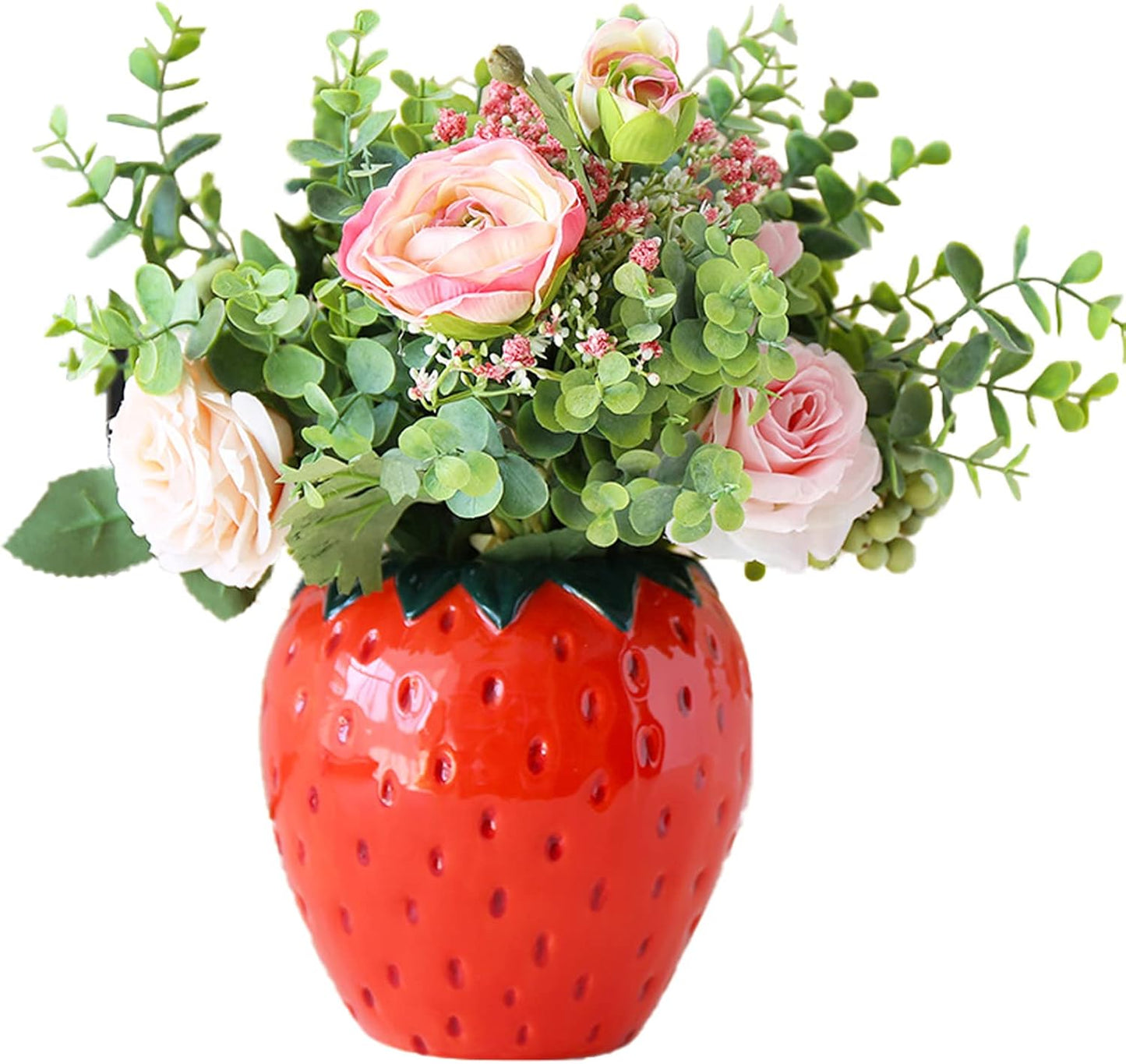 Ceramic Strawberry Shaped Planter Pot, Unique Strawberry Vase, Suitable for Living Room, Kitchen