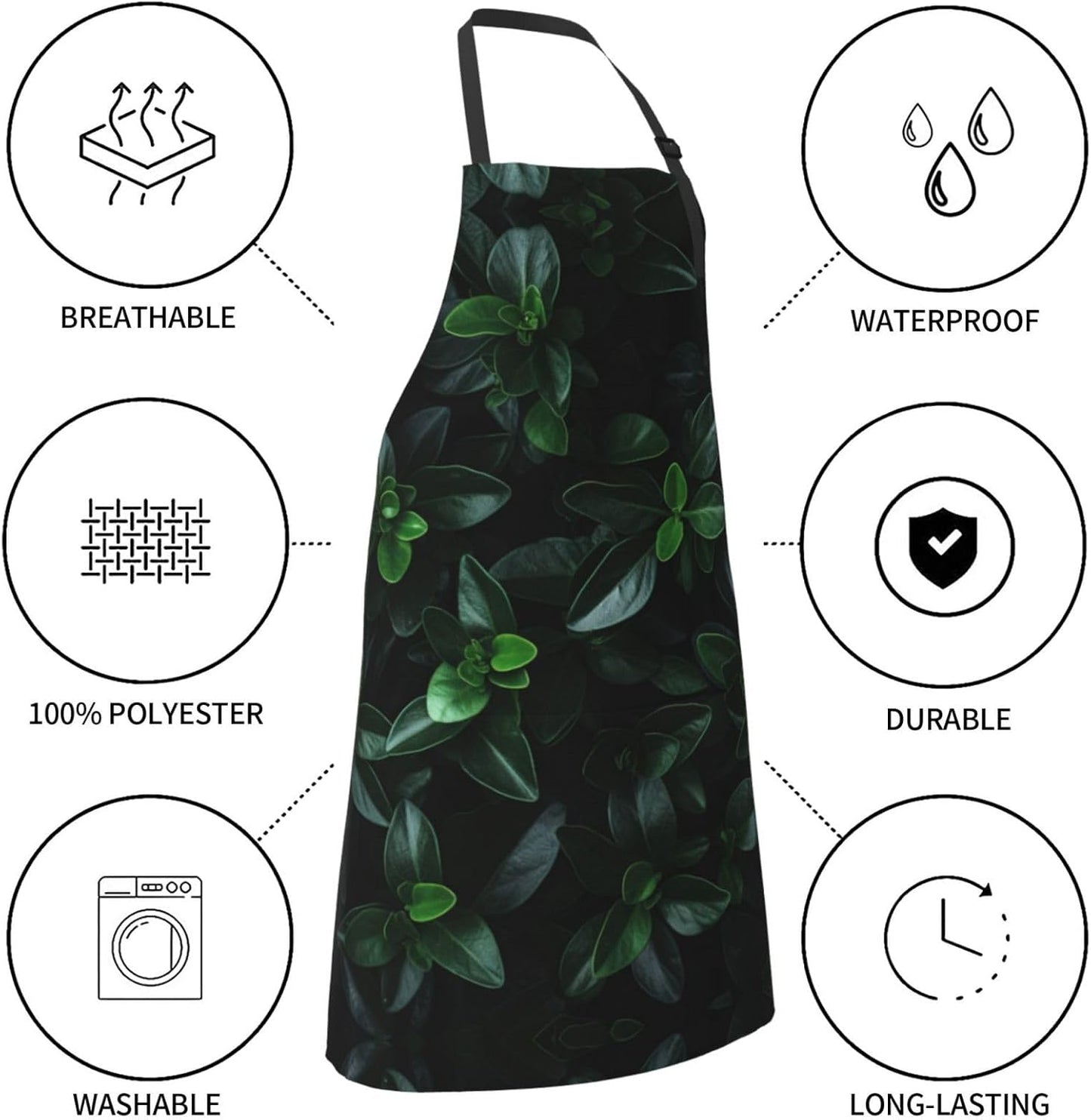 Green Long Leaves print Waterproof apron with pocket adjustable cooking apron for adult kitchen bibs to bake