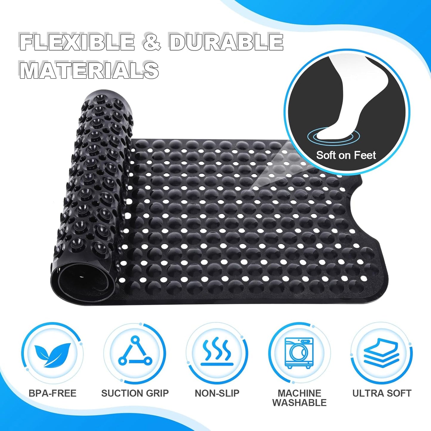 Linoows Bathtub and Shower Mats, 40x16 Inch Extra Large Non Slip Soft 