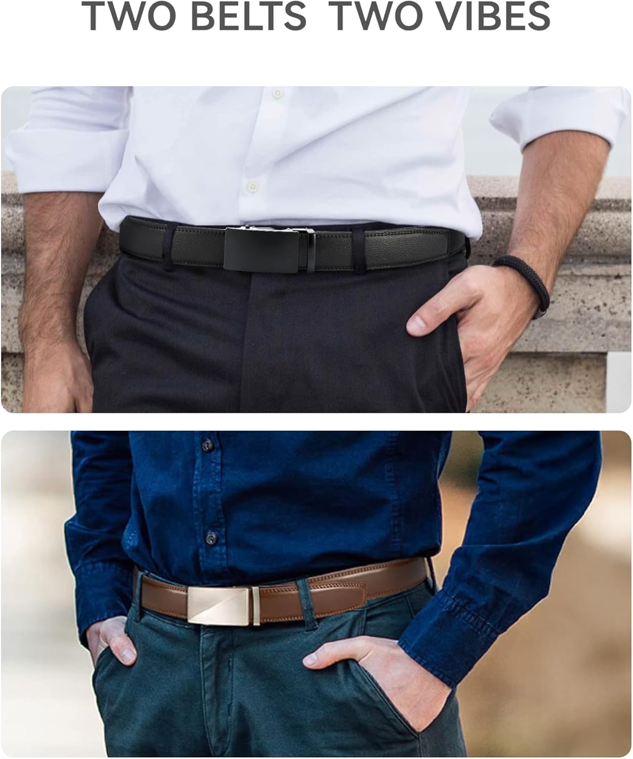CHAOREN Leather Ratchet Belt Men 2 Pack - Customizable Fit, Effortless