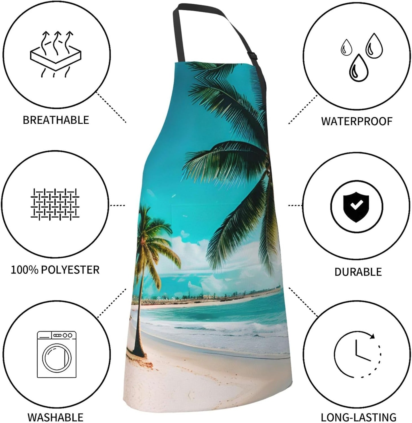 Beach Palm Trees print Waterproof chef's apron with pocket apron for kitchen cooking baking barbecue and gardening