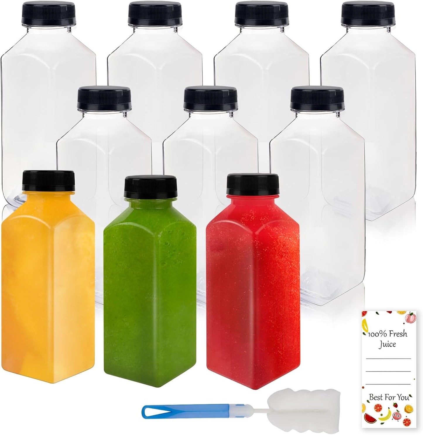 10 Pcs 12oz Plastic Juice Bottles With Caps, Reusable Food Grade Chear