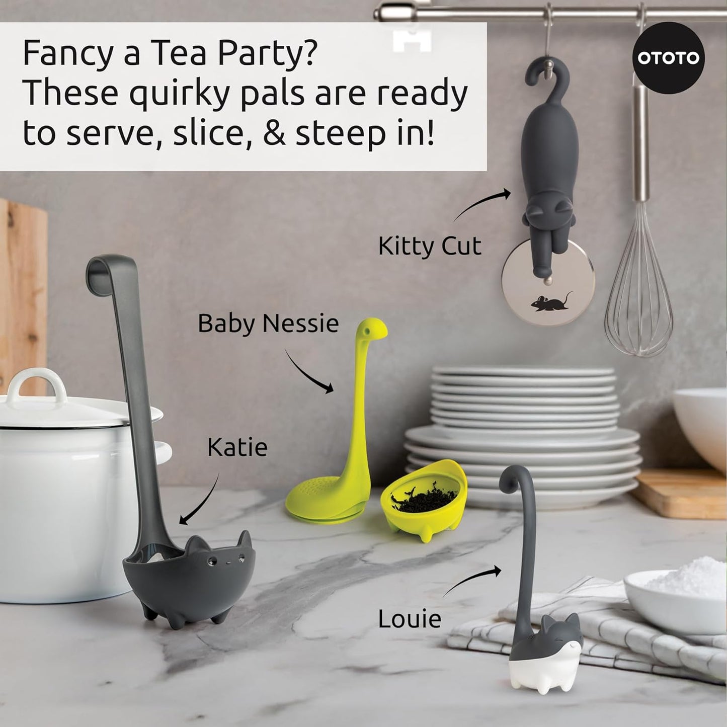 OTOTO Louie Cat Tea Infuser - Cats Loose Leaf Steeper & Diffuser, Tea 