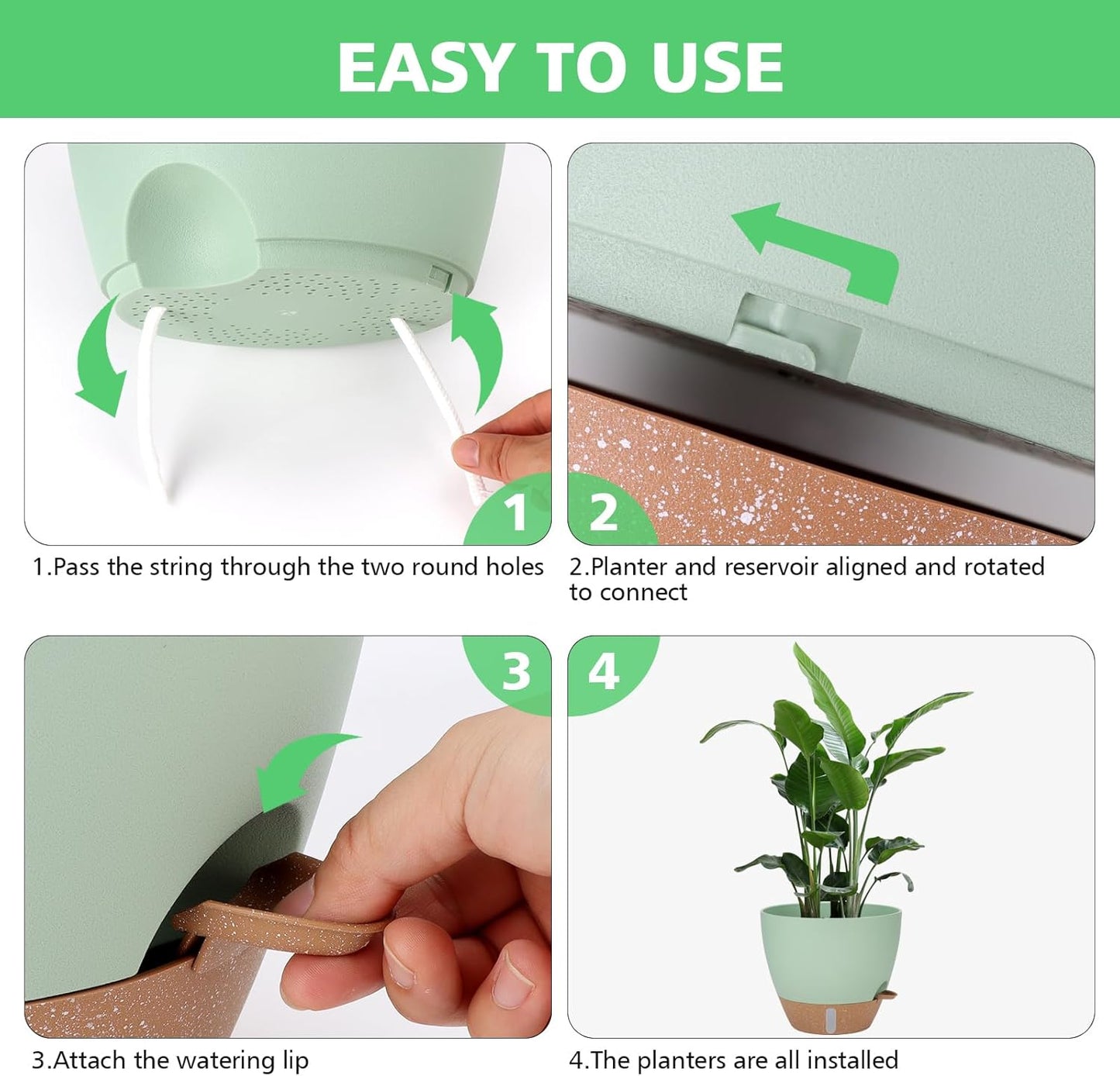12" 10" 9" 8" Self Watering Pots with Water Level Indicator, Large Pla