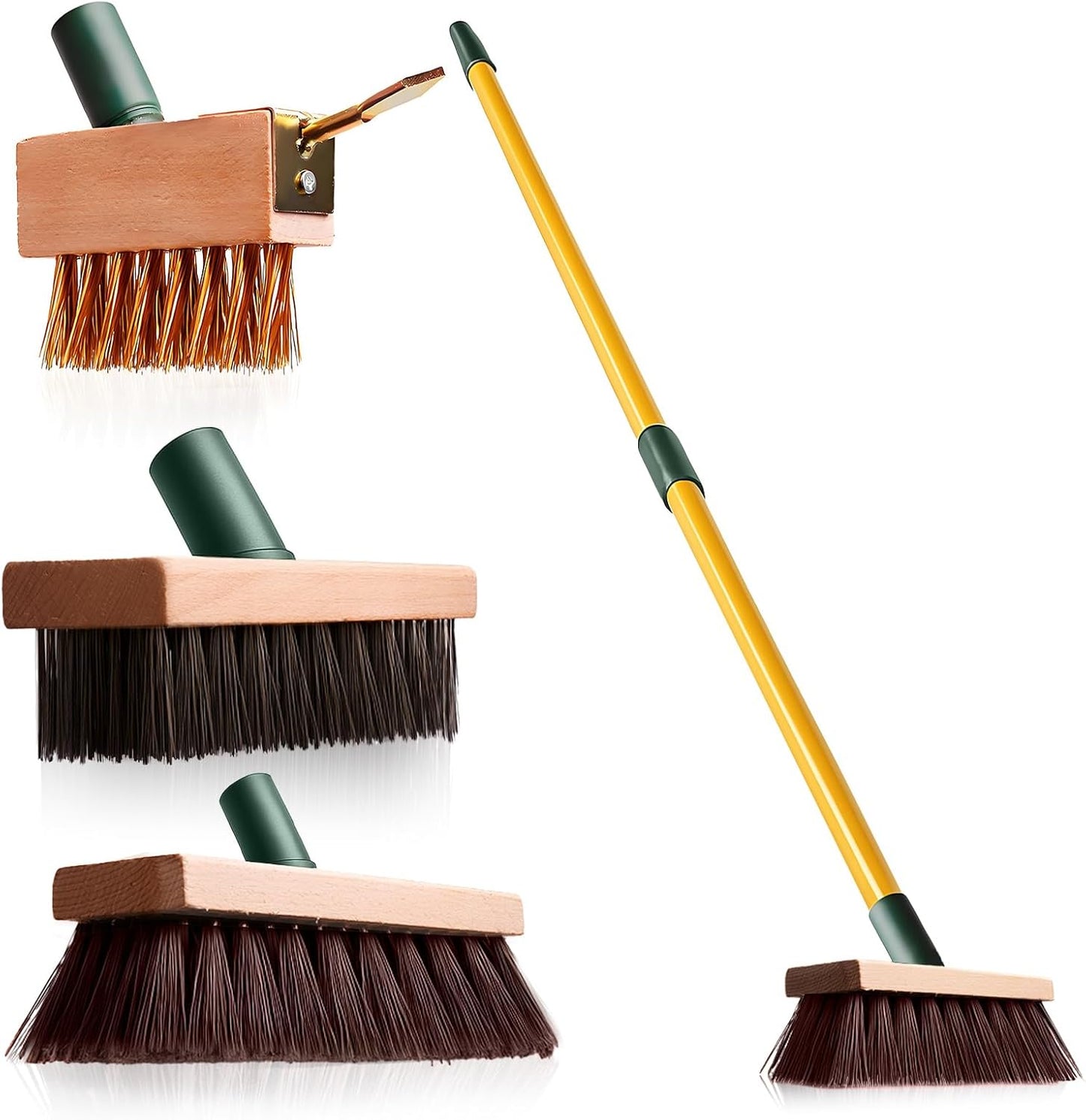3-in-1 Wire Broom & Garden Brush Set – Adjustable 81-140cm Telescopic Handle with Nylon, Wire, and Gap Brushes for Weeding, Moss & Algae Removal, Patio Cleaning, Outdoor Scrubbing
