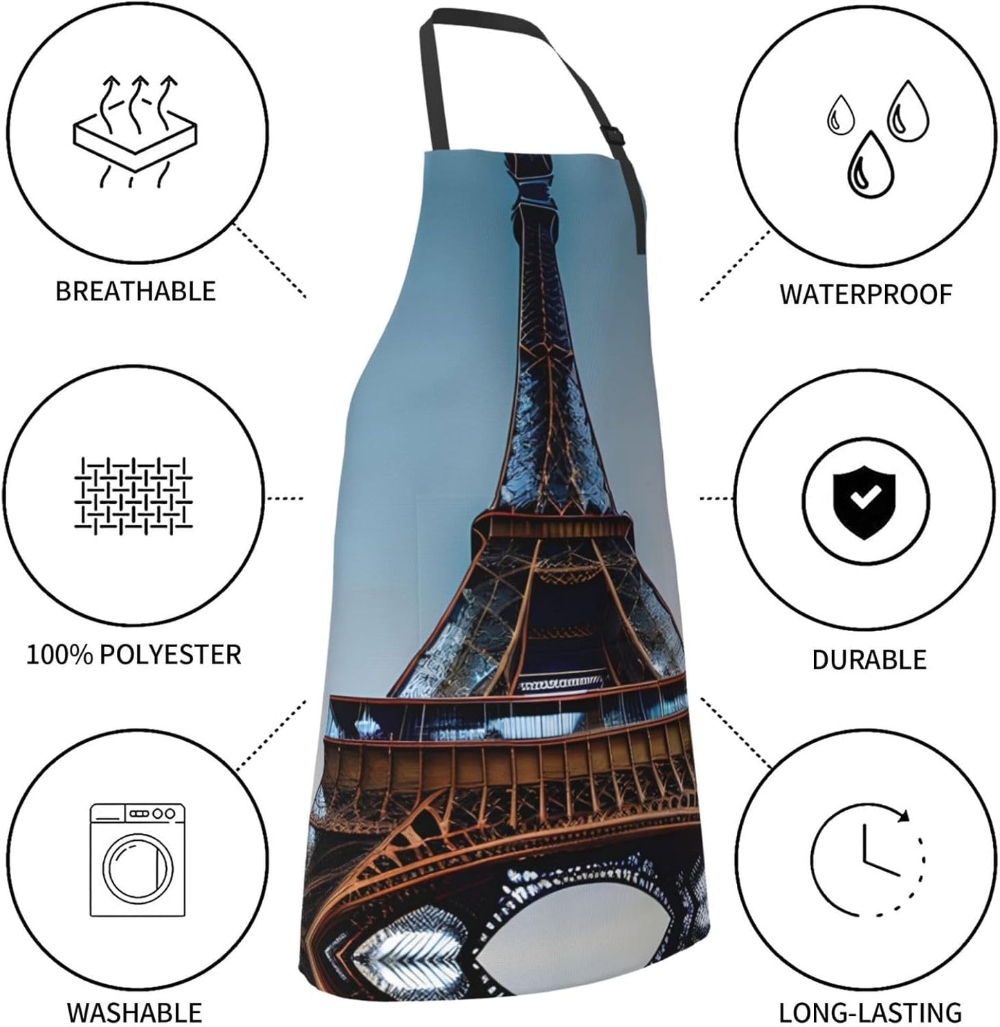 Paris Eiffel Tower Print Laundry apron 28x33 In Waterproof Kitchen Apron with Pockets for Cooking Baking