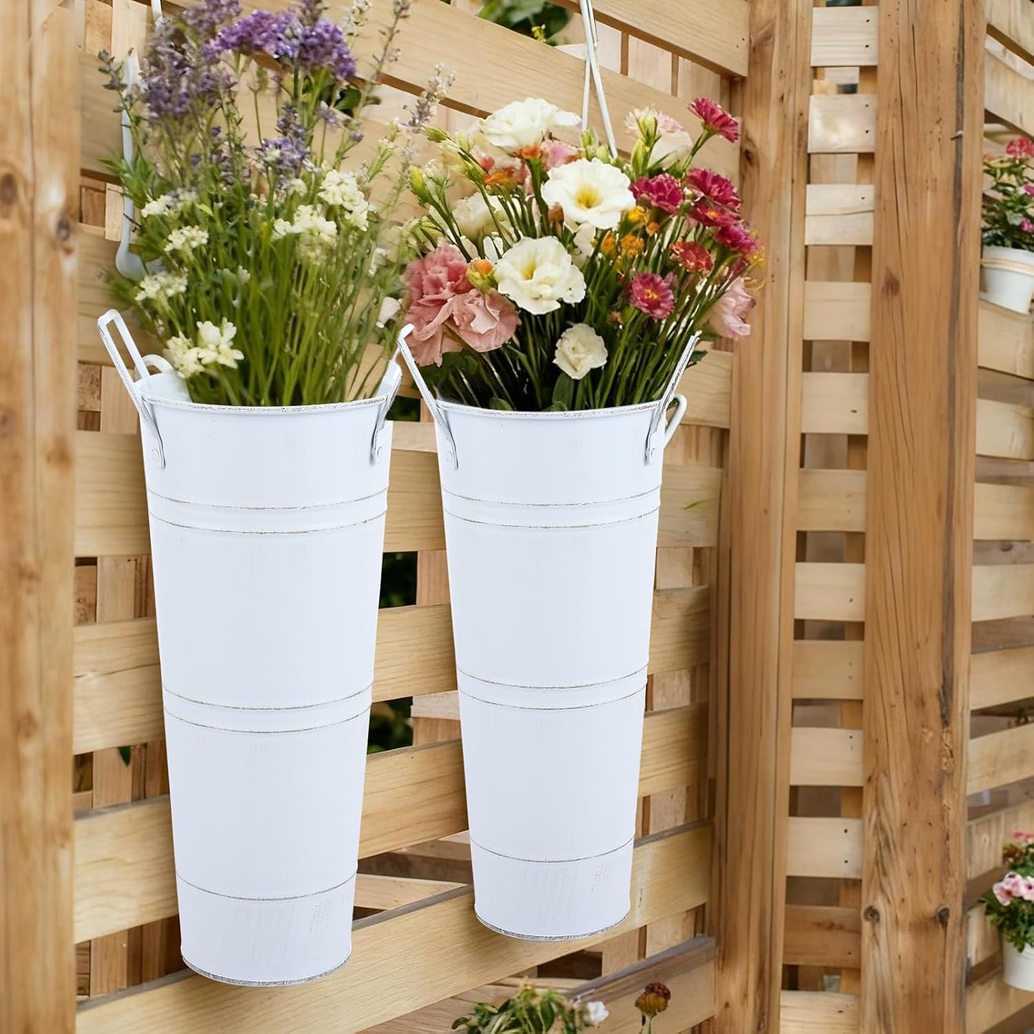 MIVIDE 6 Pack 9 Inch Galvanized Flower Bar Buckets, Flower Buckets for