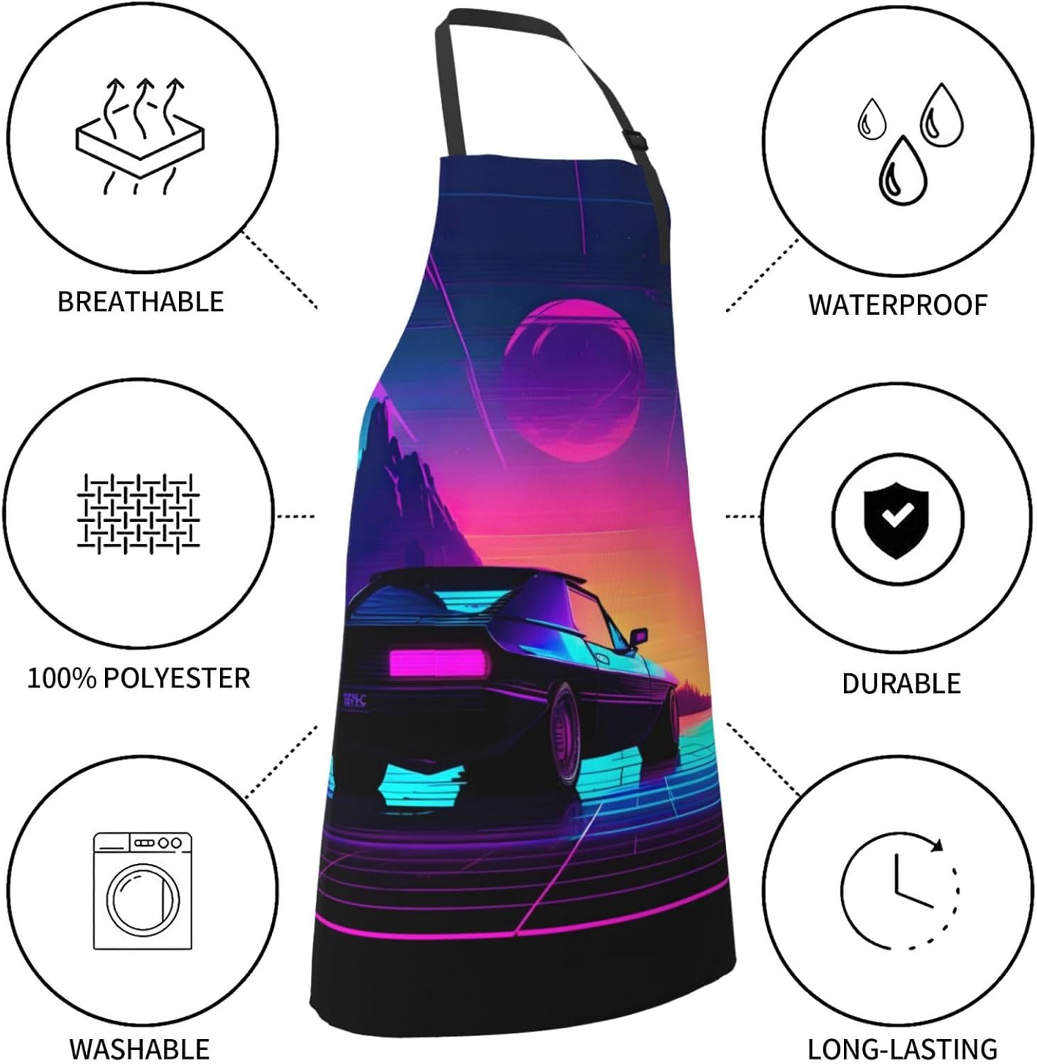 Retrowave pictures Print 28 x 33in Waterproof Apron with Pockets Fashi