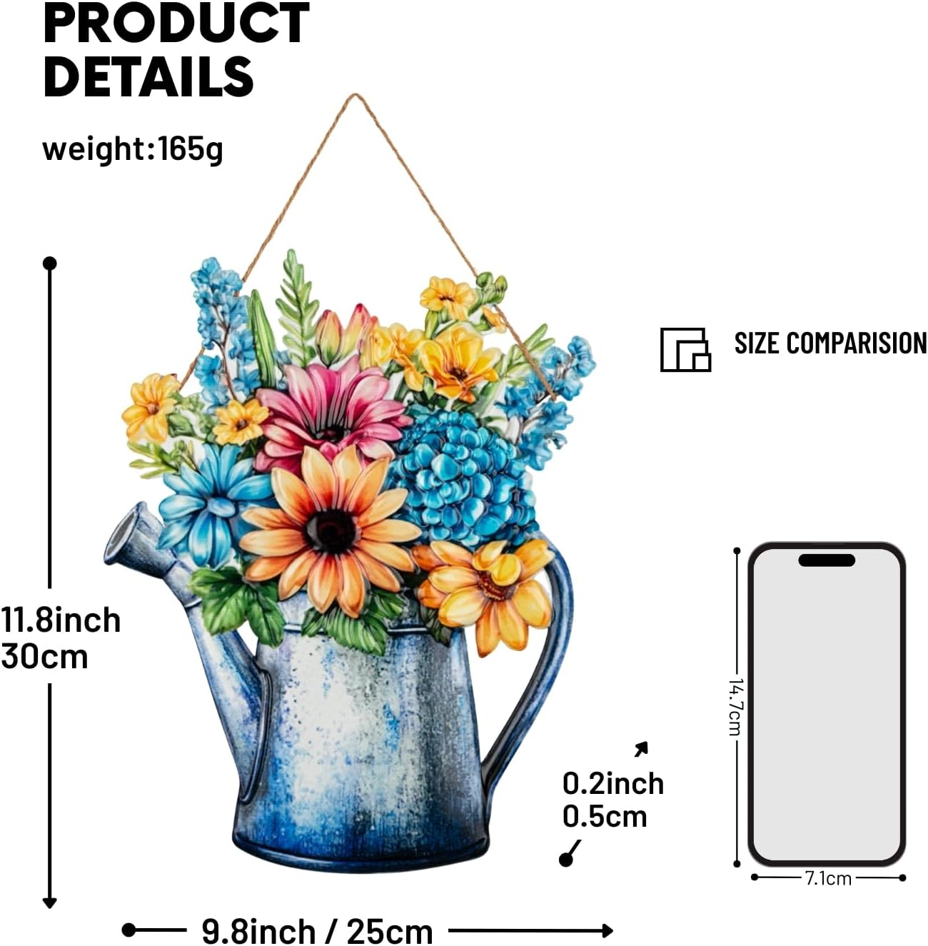 Quterhero Watering Can Flower Wall Decor, Metal Hanging Art for Indoor