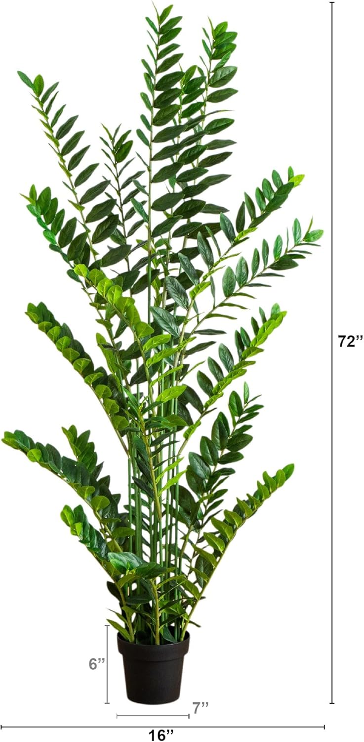 Nearly Natural 6ft Artificial Zamioculcas Plant - Realistic Faux Plant for Home Decor - Premium Materials - Bendable Branches - Year-Round Greenery - Nursery Planter Included