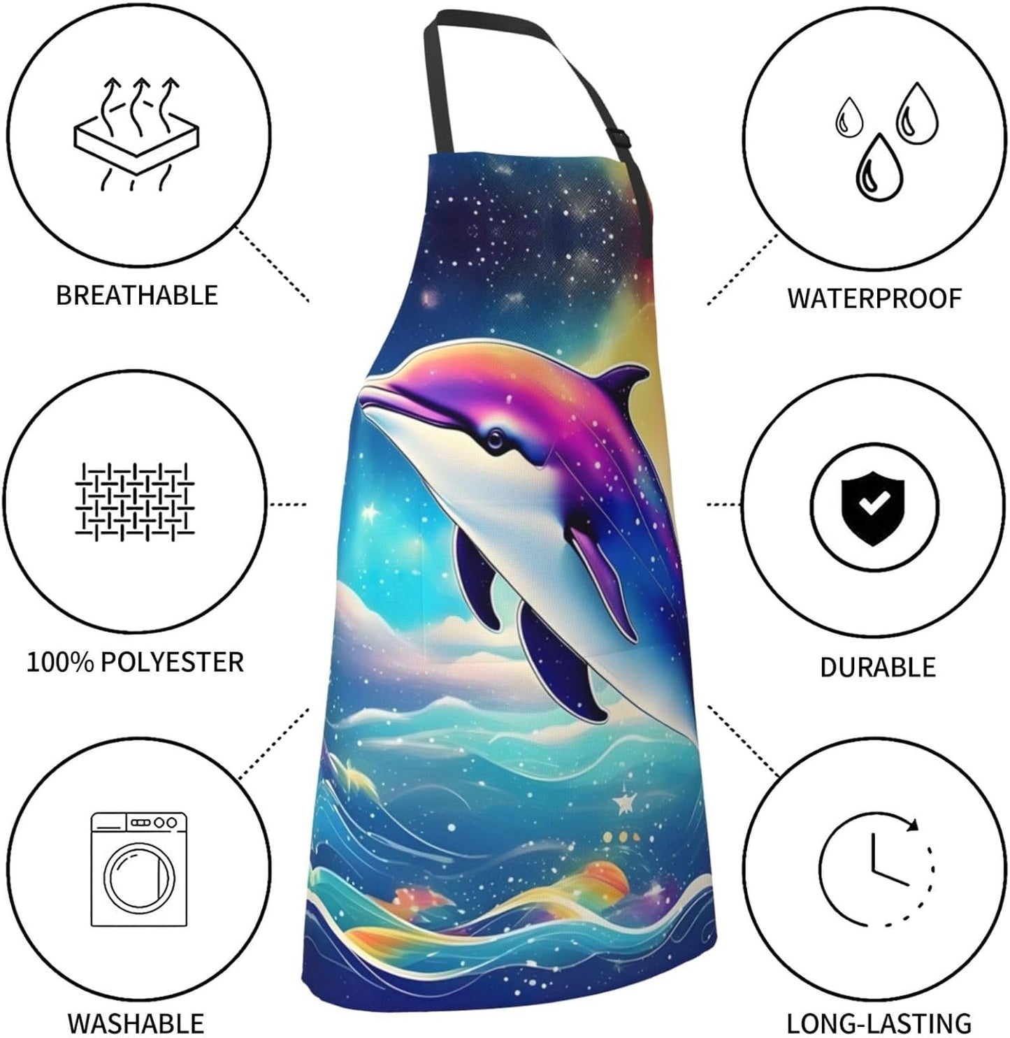 Colorful Starry Sky Ocean Dolphin print Waterproof chef's apron with p