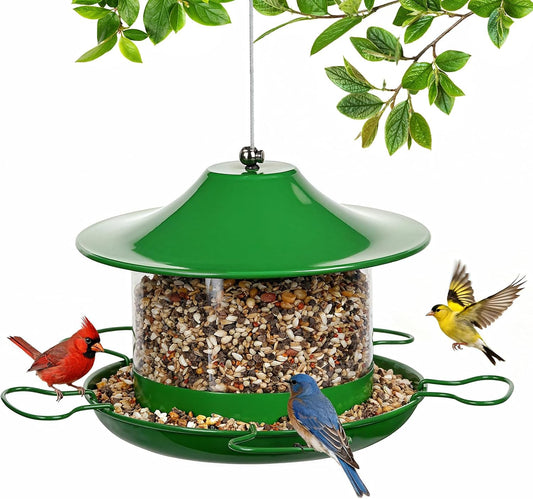 Bird Feeders for Outdoors Hanging Bird Feeder Wild Birds Seed,4LB Metal Hanging Feeders,Large Wild Feeders for Cardinals, Chickadees, Durable Backyard Feeders,Green