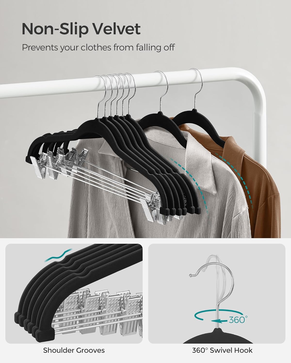 SONGMICS 30 Pack Pants Hangers, 16.7 Inches Long Velvet Trousers Hange