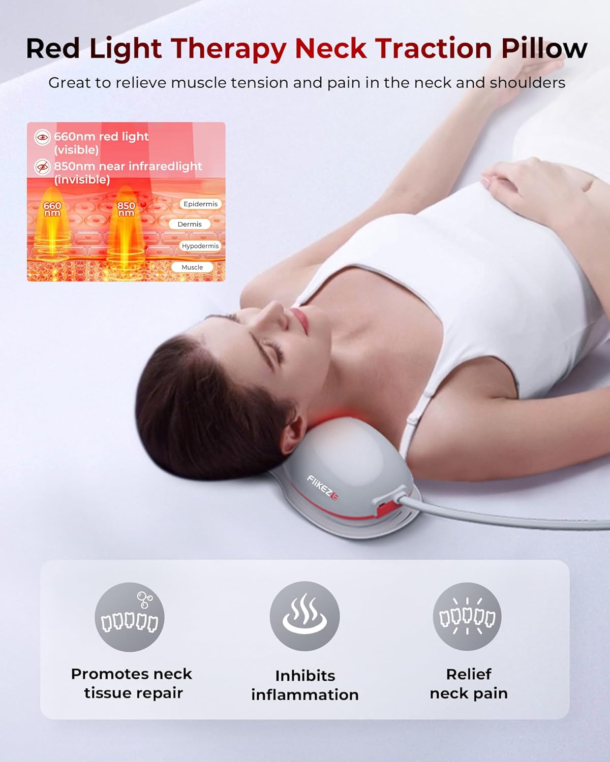 Heated Neck Stretcher with Red Light Therapy, Wireless Cervical Tracti