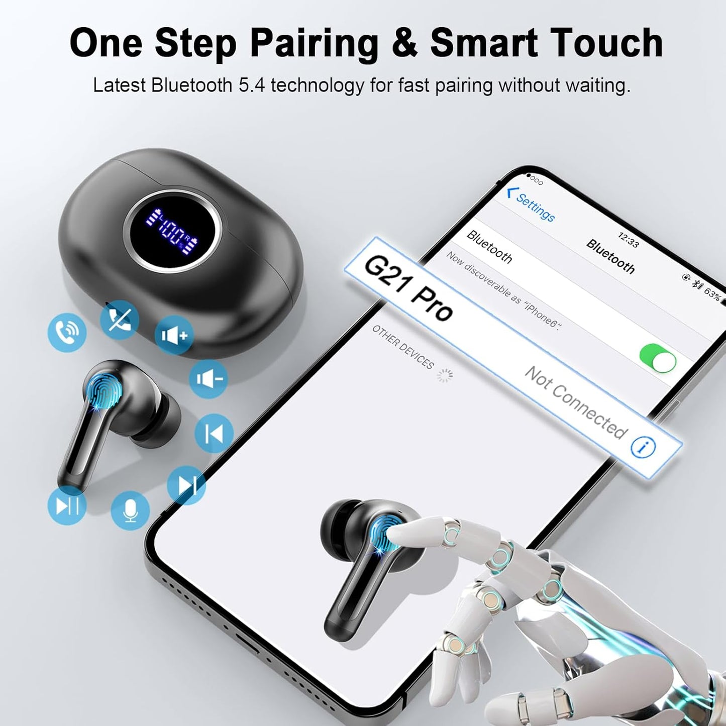 Wireless Earbuds, 2026 3D-Stereo Bluetooth 5.4 Headphones Deep Bass Ea