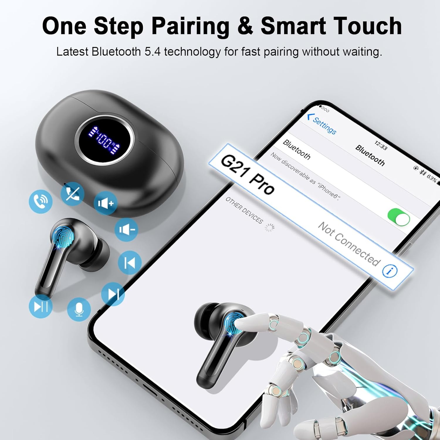 Wireless Earbuds, 2026 3D-Stereo Bluetooth 5.4 Headphones Deep Bass Ea
