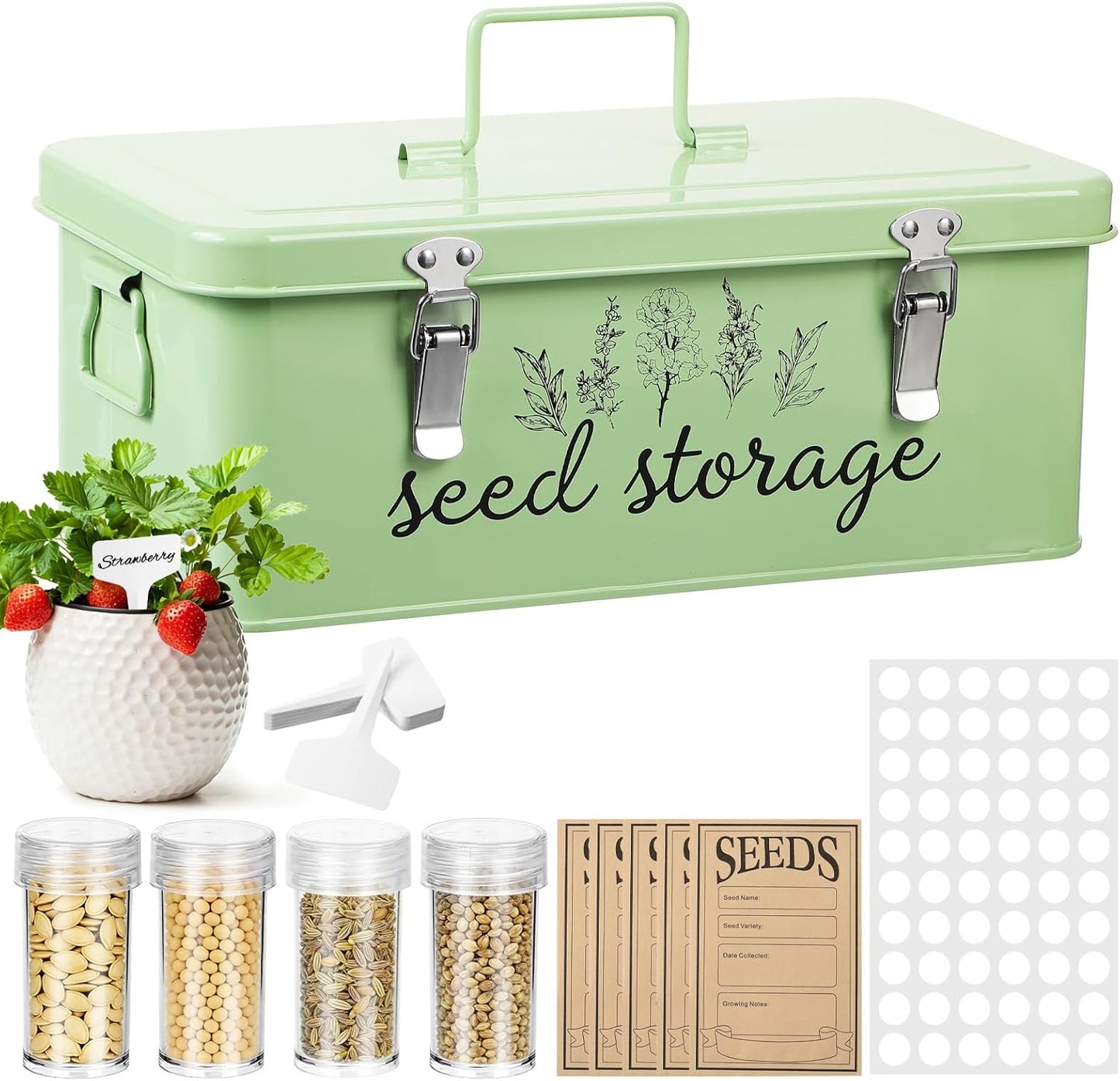 TINSKY Seed Storage Organizer Metal Seed Box with Lid and Locks Seed S