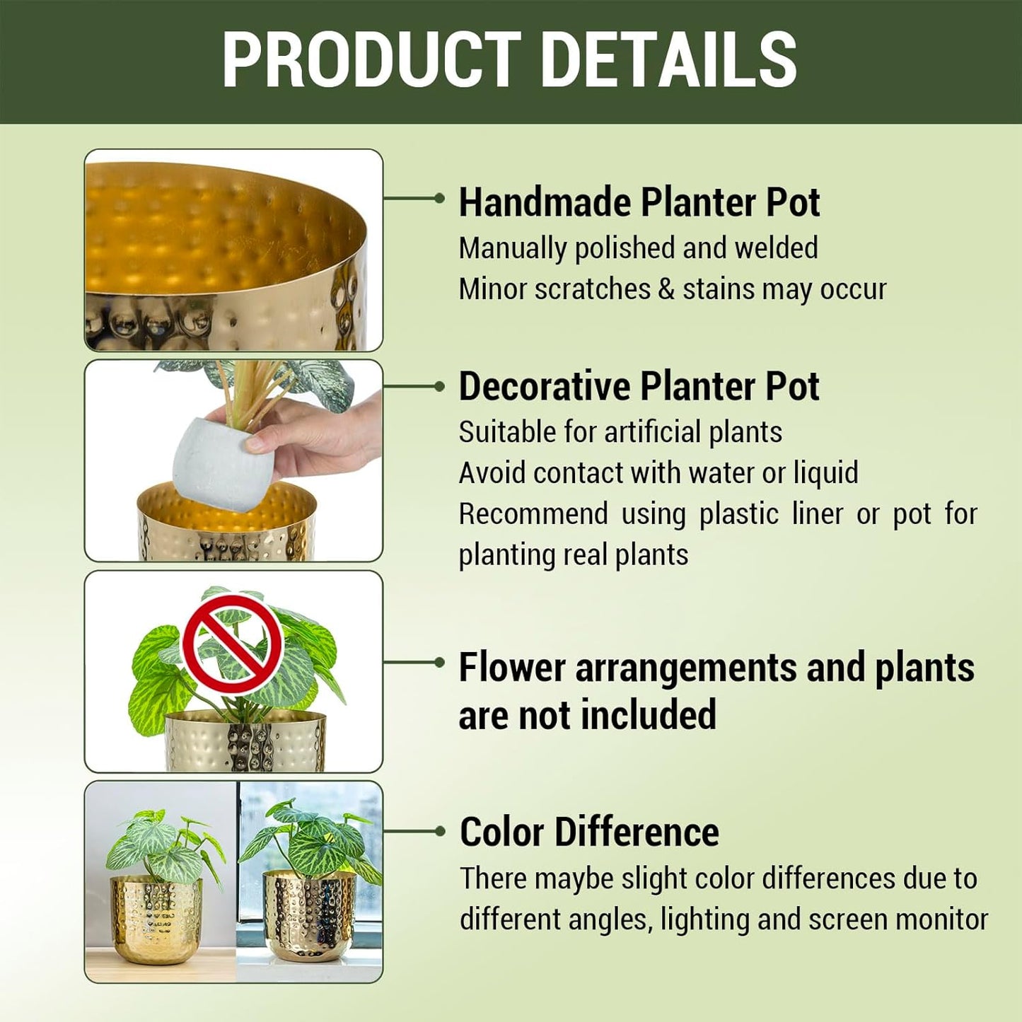 MyGift Modern Hammered Brass Plated Metal Planter Pots – Set of 2 Indo