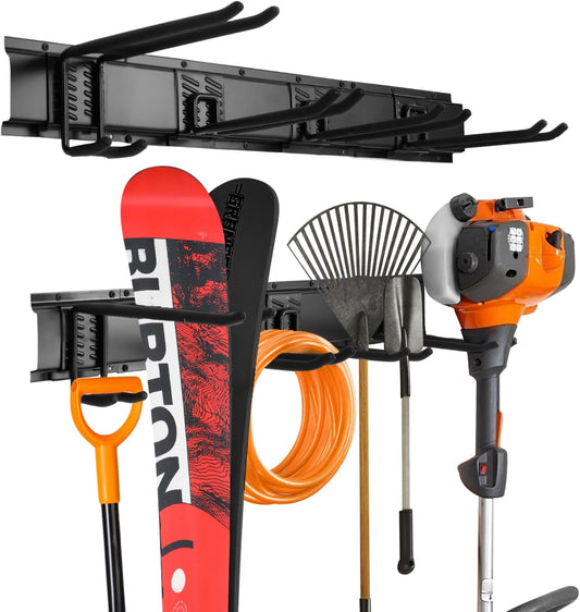 32‘’/48‘’ Garage Storage, Garage Organization, Garden Tool Organizer Wall Mount, 420lbs Adjustable Heavy Duty Metal Hanging Hooks, Yard Rack Hanger System Shovel Rake Broom Ladder Holder, Men Gift