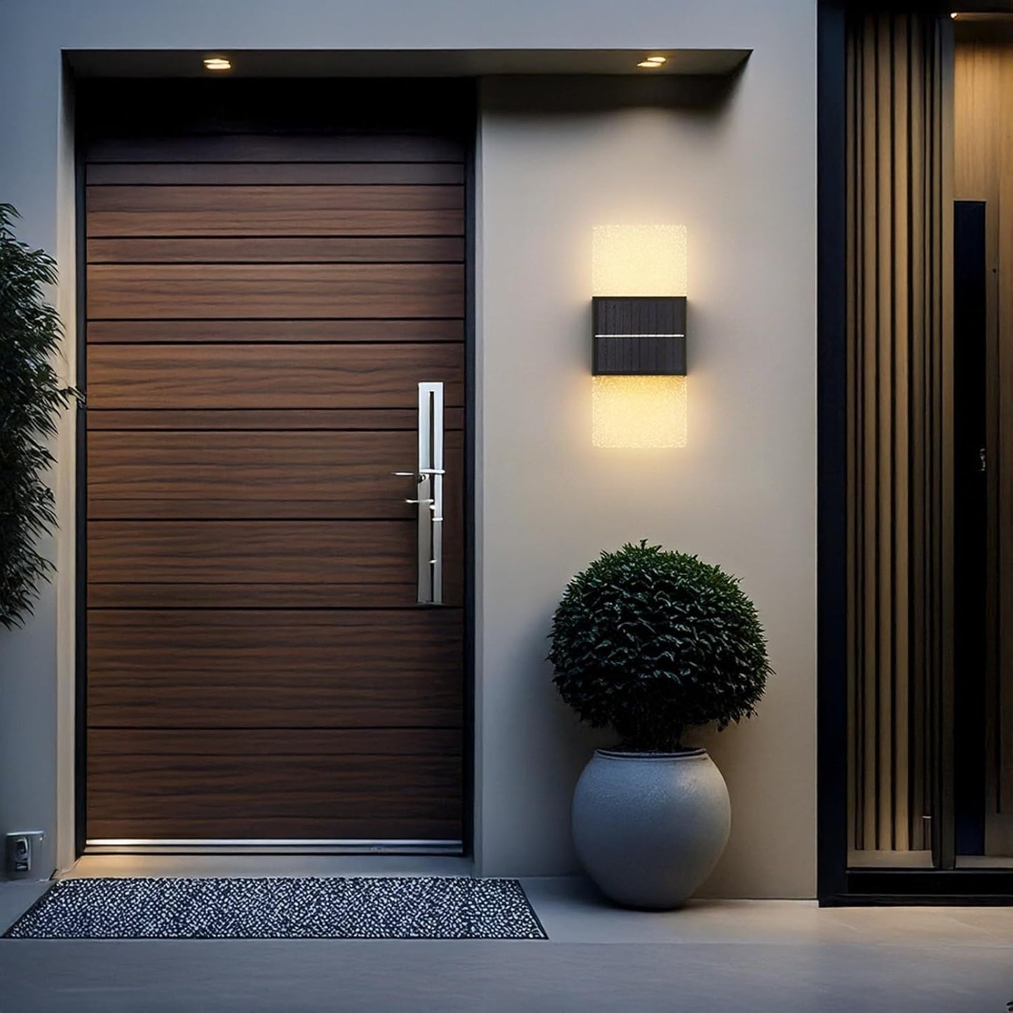 Solar Wall Lamp Outdoor, Modern Up Down Exterior Light with Acrylic Panel, IP65 Waterproof Wireless LED Stainless Steel Fixture for Porch Patio Villa Yard Garden Gate Path Cottage