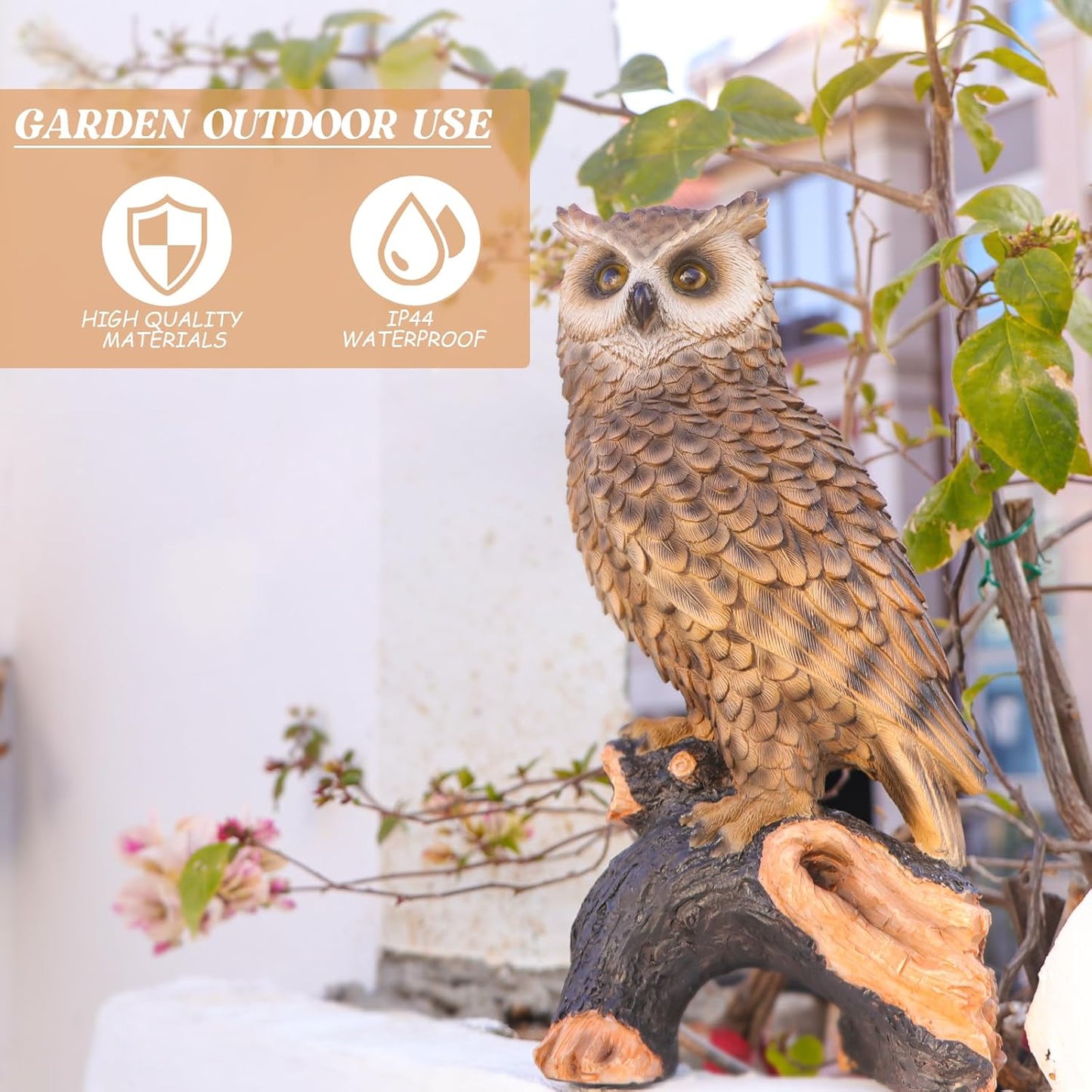 Owl Garden Statue - Perching Forest Owl on Stump Resin Figurine for Home Indoor Outdoor Garden Patio Yard Decor