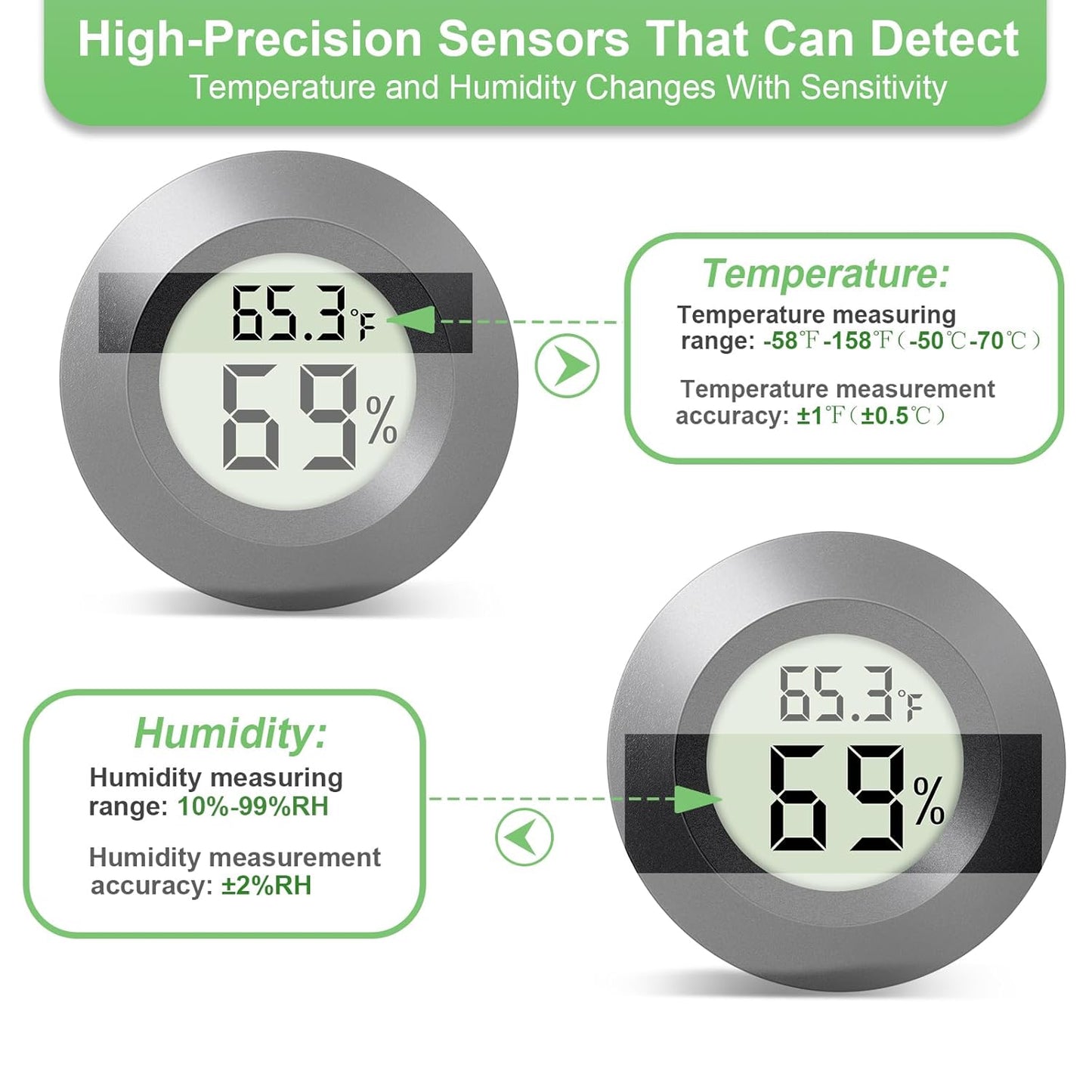 4-Pack Mini Hygrometer Thermometer Indoor Outdoor Round Humidity Meter, Small Digital LCD Monitor Thermometer Temperature Gauge Humidity Sensor (℉) or (℃) for Reptile Thermostat, Jars