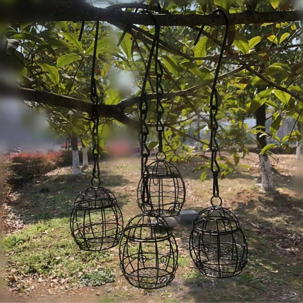 Bird Feeder, Suet Ball Feeders for Outside Hanging, Metal Hanging Bird Feeder with Hooks, Fat Ball Bird Feeder Suet Feeder for Wild Birds Outdoor Garden (Black,4 pcs)
