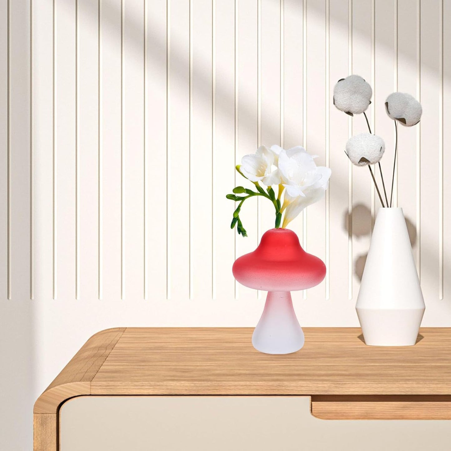 Mushroom Shaped Glass Vase Hydroponic Terrarium Planter Red Desktop Fl