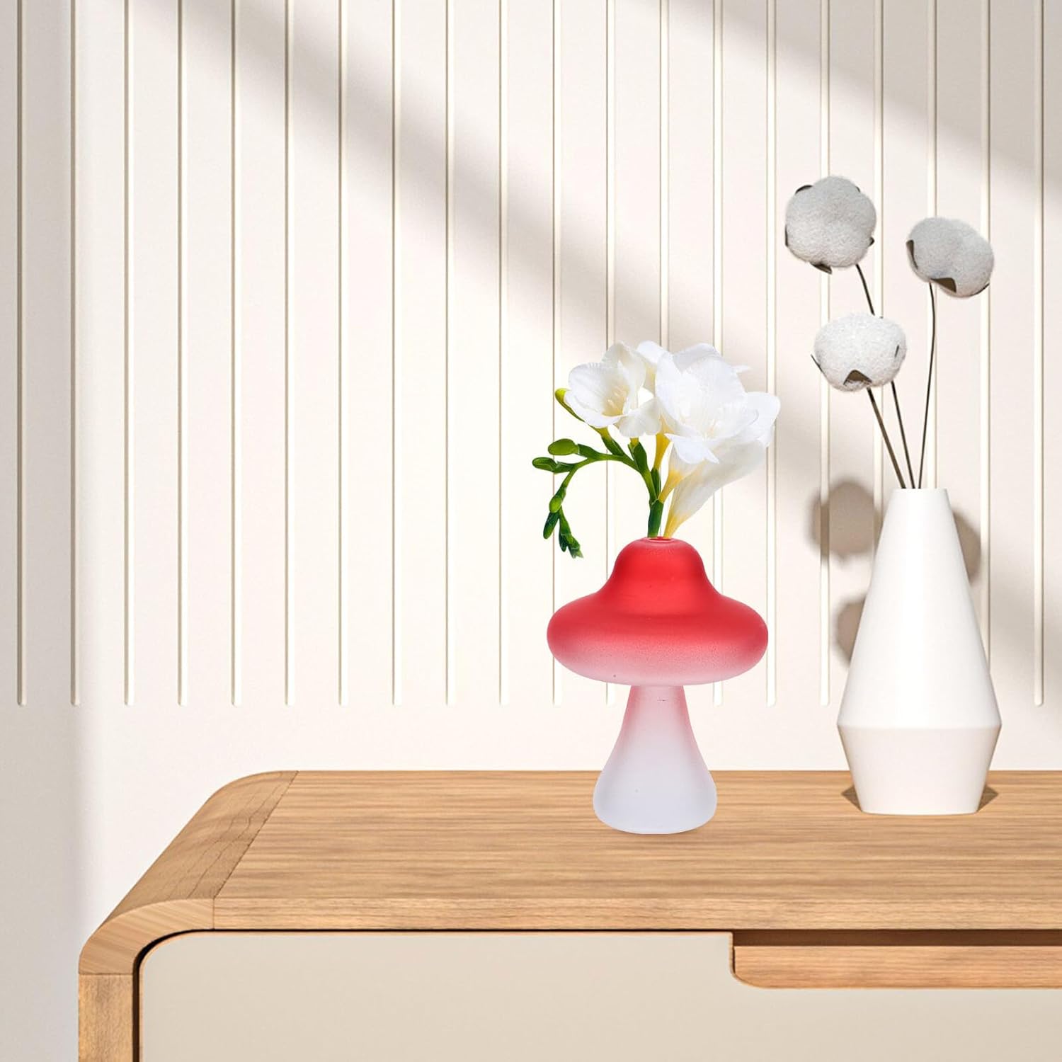 Mushroom Shaped Glass Vase Hydroponic Terrarium Planter Red Desktop Fl