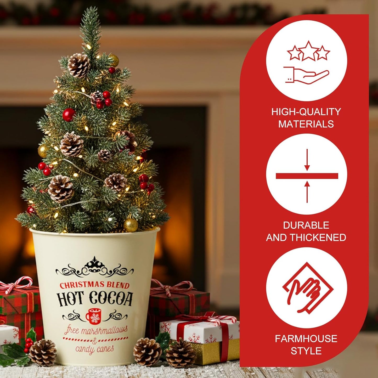 Moxweyeni 4 Pcs Christmas Galvanized Bucket 5.9'' Farmhouse Metal Basket Bucket Planters Pot Rustic Decorative Tin Farmhouse Vintage Flower Holder Decor for Xmas Home Outdoor Indoor Storage Decor