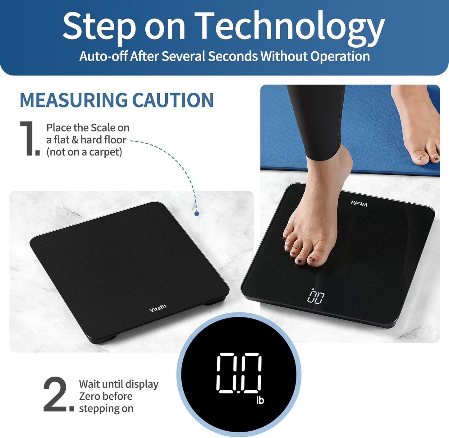 Vitafit Scale for Body Weight, High Accuracy 0.1lb by Our Professional Factory Since 2001, Digital Weight Scale LED and Step On, 3*AAA Batteries Included, 400lb/182kg, Spray Silver Black