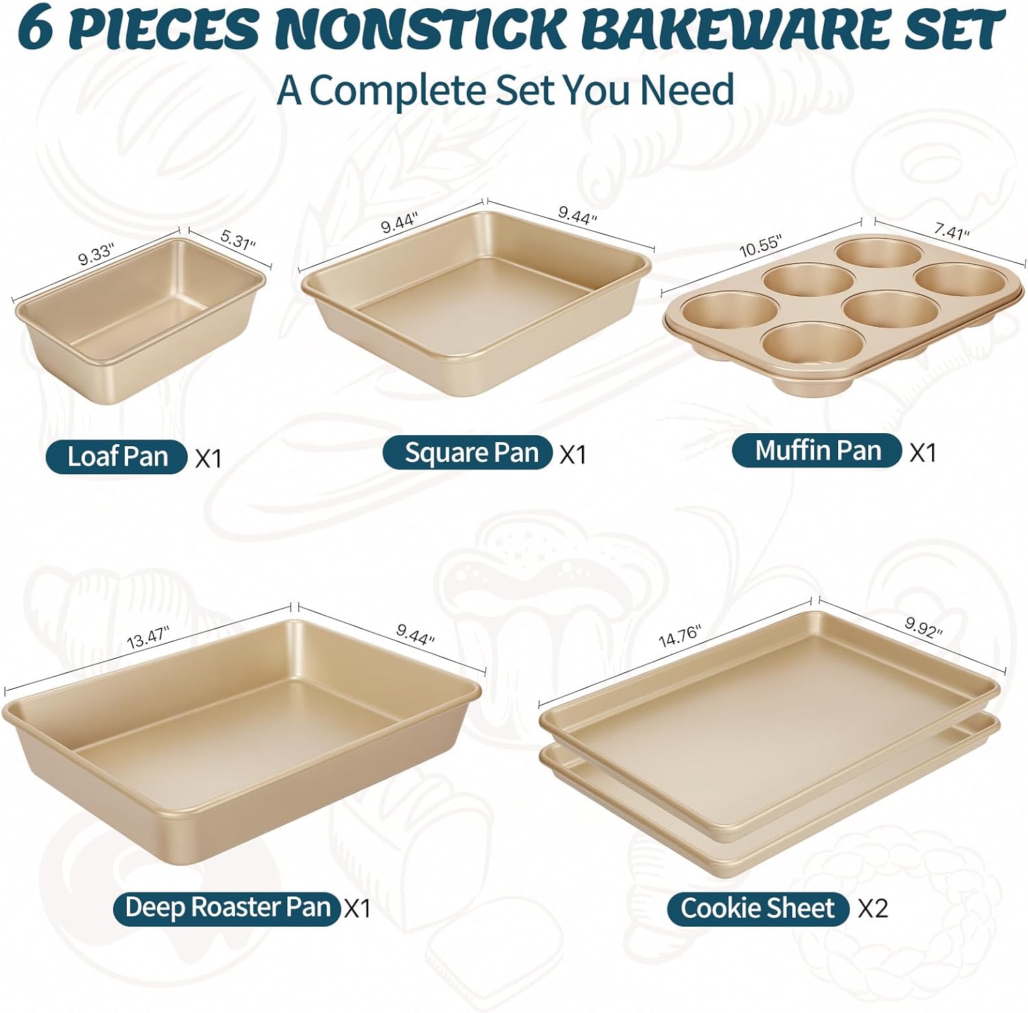Baking Pans Set, Nonstick Stackable Bakeware Sets, Oven Pans for Cooki