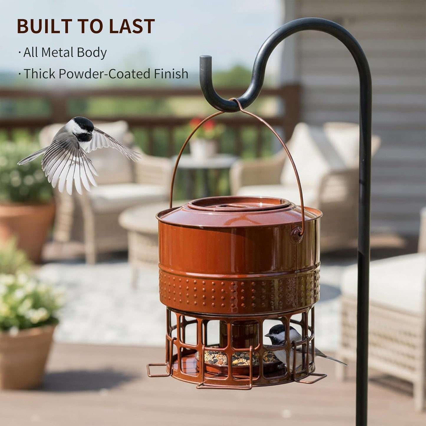 Solution4Patio Bird Feeder, 8LB Powder Coated Metal Wild Birdfeeder with 32 Feeding Stations & Triple Perches, Rust-Proof Hanging Design for Cardinals, Finches and Outdoor Garden Use (Glazed Red)