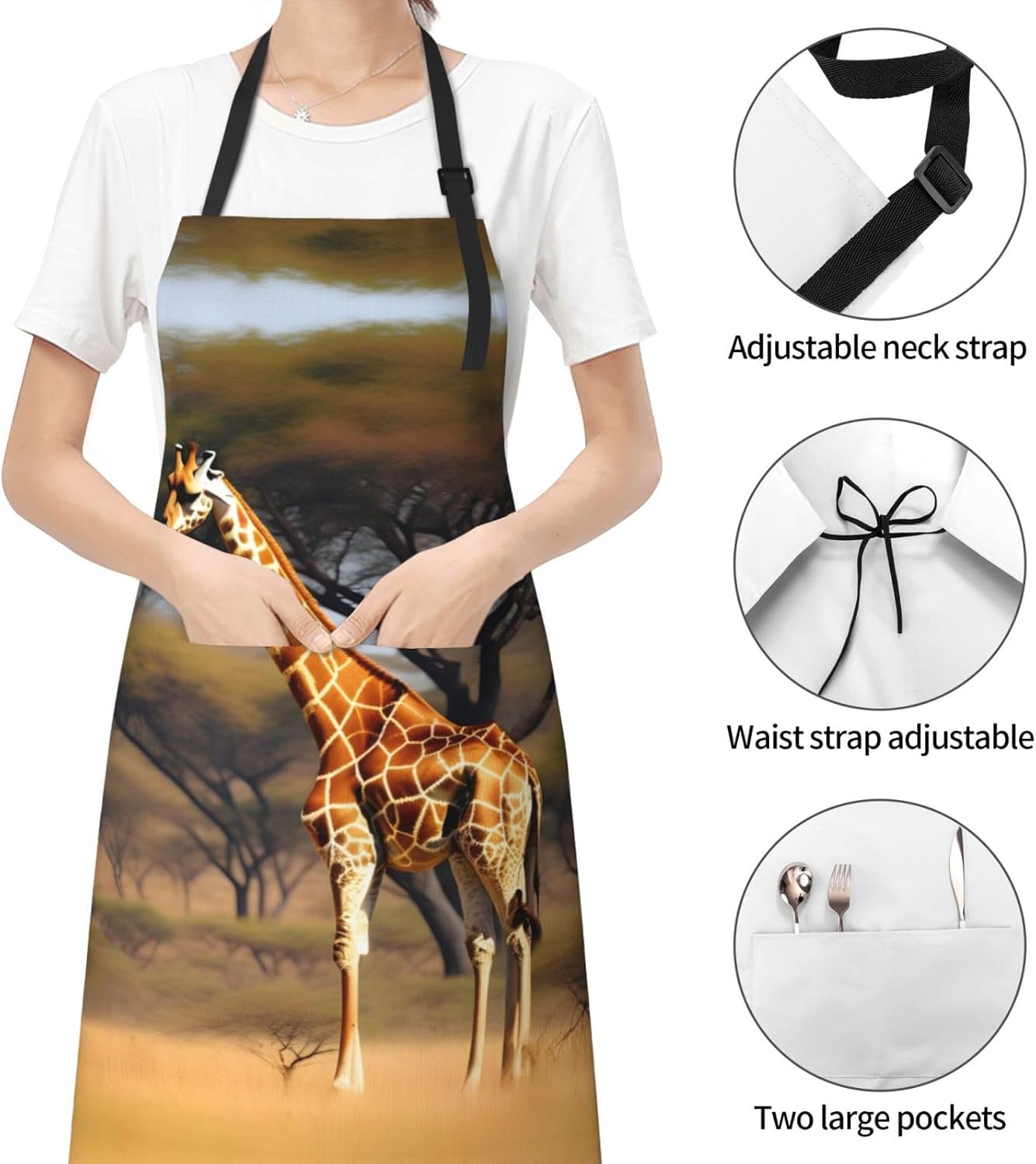 Africa Giraffe Majestic Tree Print 28x33 In Adult Kitchen Apron with P