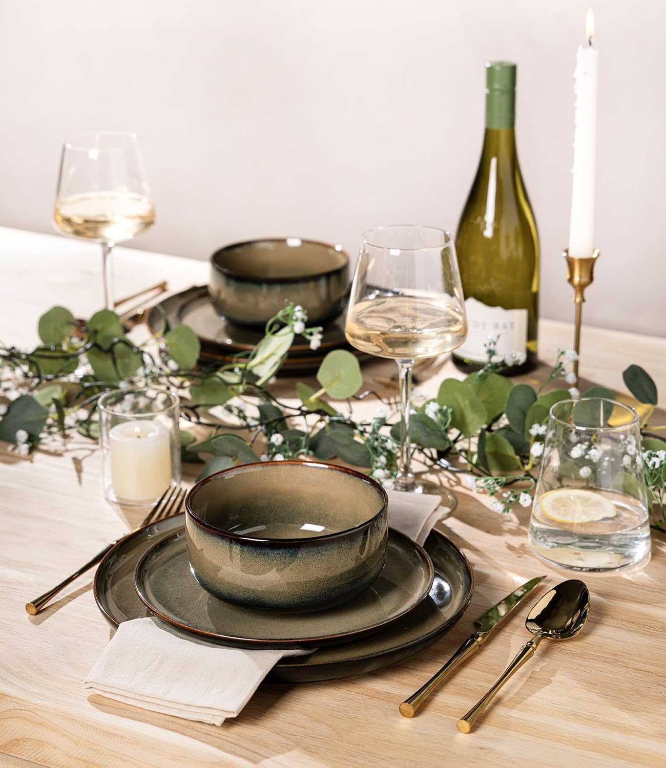 TheTerra Ceramic Dinnerware Sets for 4, 12 Pieces Handmade Reactive Gl