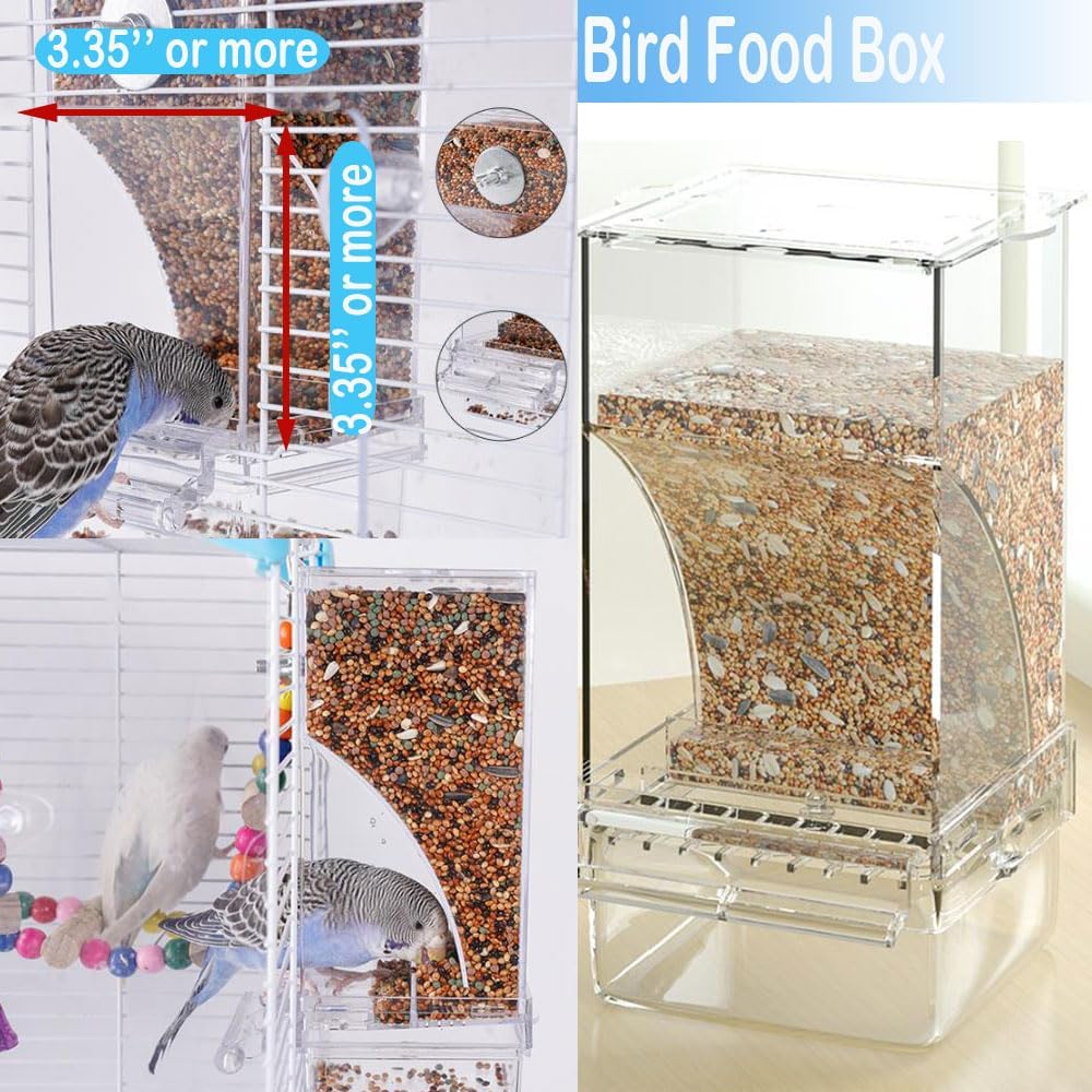 Bird Parrot Feeders, No Mess Automatic Cage Feeder Dispenser Food Cont